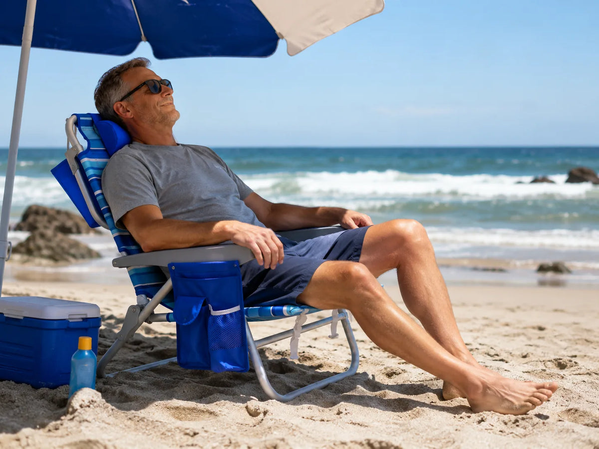 Canopy beach chair on a sunny beach