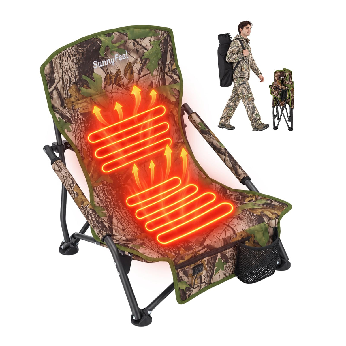 SUNNYFEEL Heated Hunting Chair Portable Low-slung Ground Blind Seat