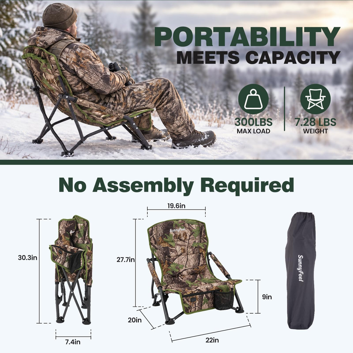 SUNNYFEEL Heated Hunting Chair Portable Low-slung Ground Blind Seat