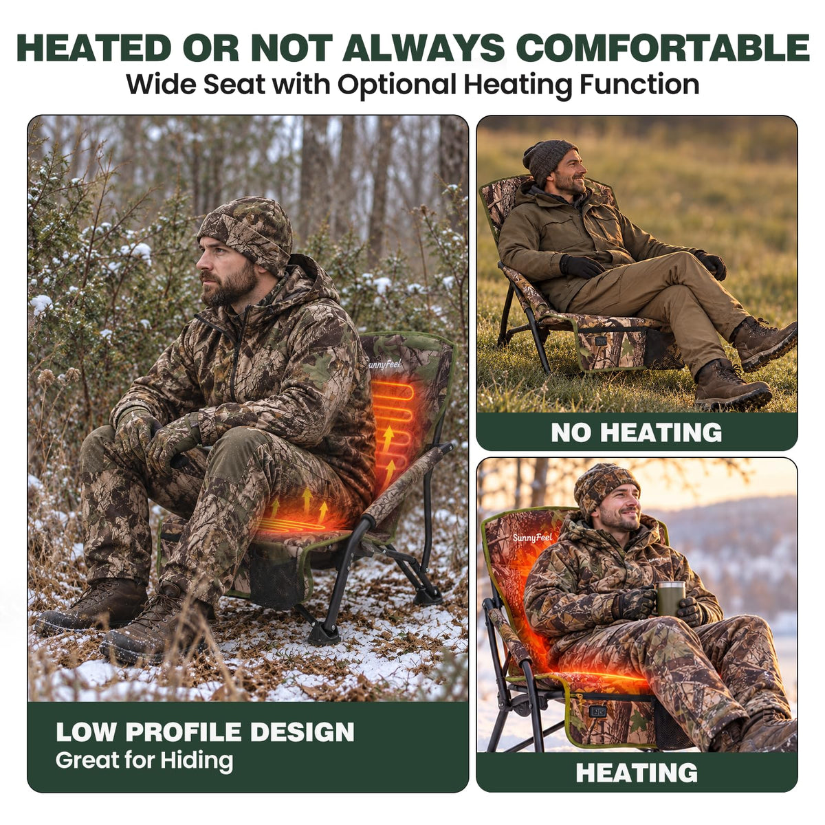SUNNYFEEL Heated Hunting Chair Portable Low-slung Ground Blind Seat