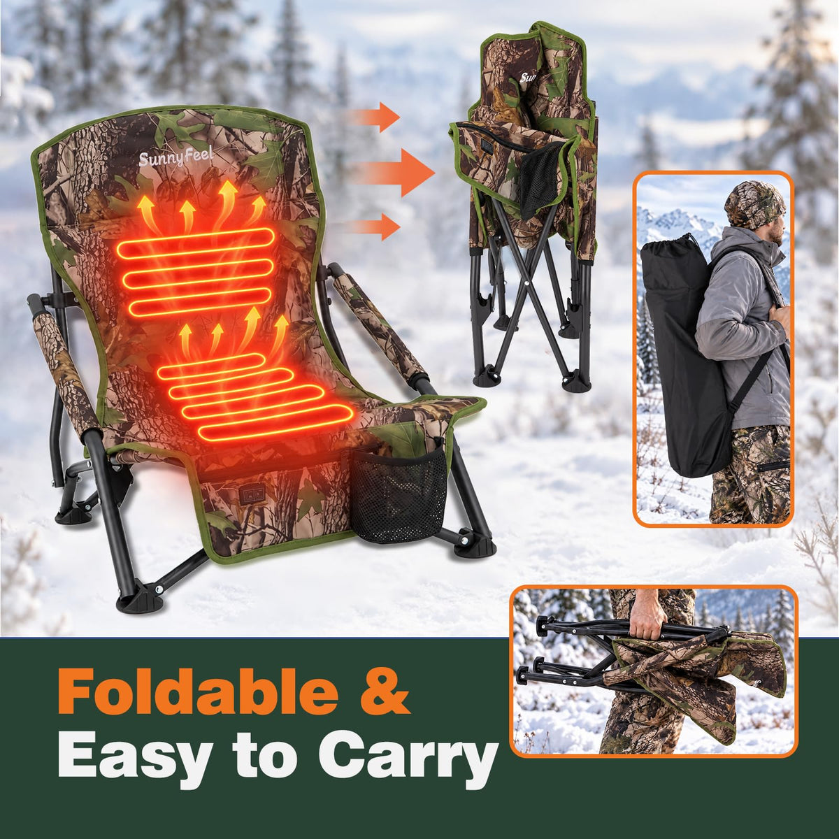 SUNNYFEEL Heated Hunting Chair Portable Low-slung Ground Blind Seat