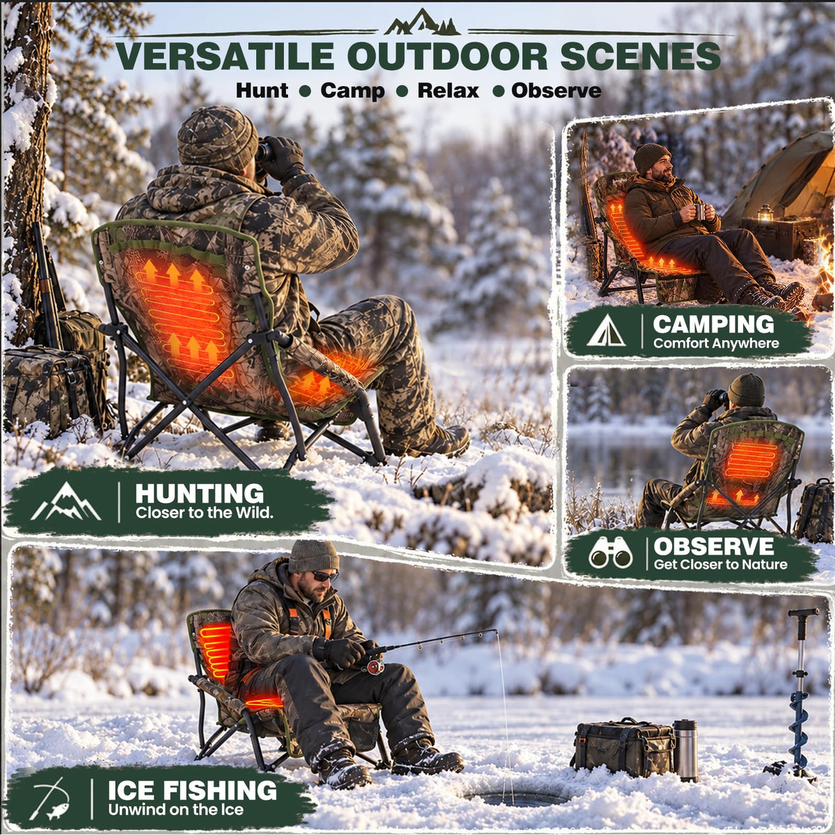 SUNNYFEEL Heated Hunting Chair Portable Low-slung Ground Blind Seat