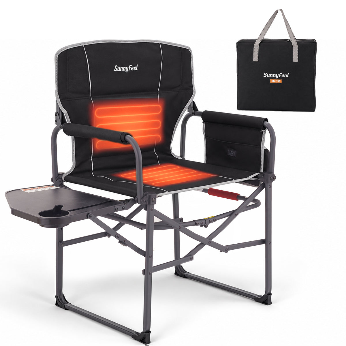 SUNNYFEEL Heating Folding Camping Director Chair with Side Table