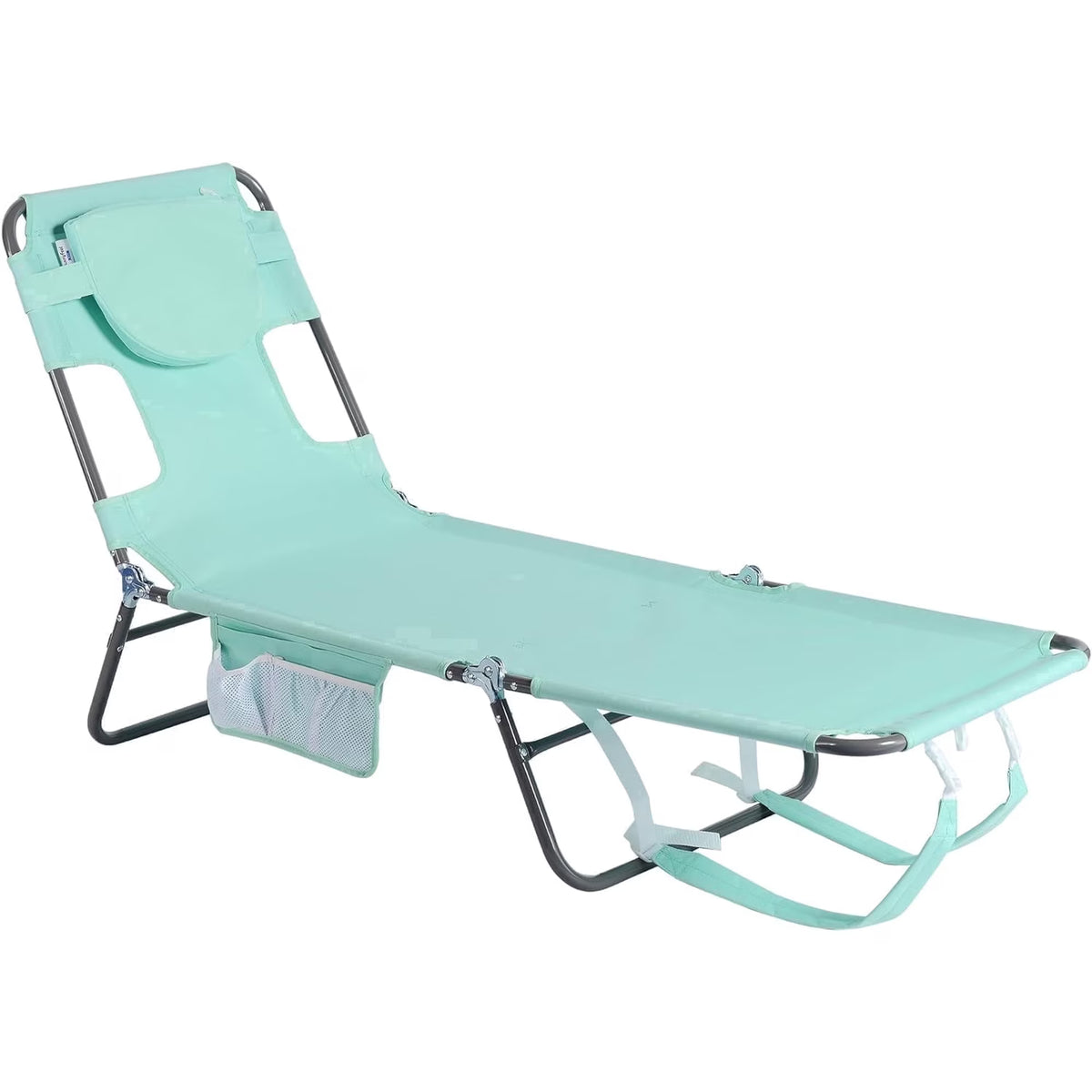 Sunnyfeel Folding Adjustable Chaise Lounge Chair, Portable Beach Lounge Chair with Backpack Straps & Side Pocket for Outside, Patio, Poolside,Green