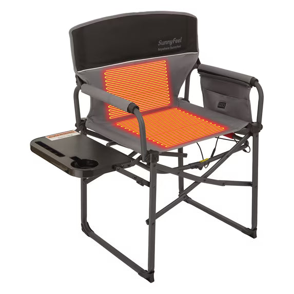 Sunnyfeel Heated Folding Director Camping Chair, Side Table with Cup Holder & Phone Slot, 300 LBS Weight Capacity, Portable Outdoor Chair for Camping Fishing Patio