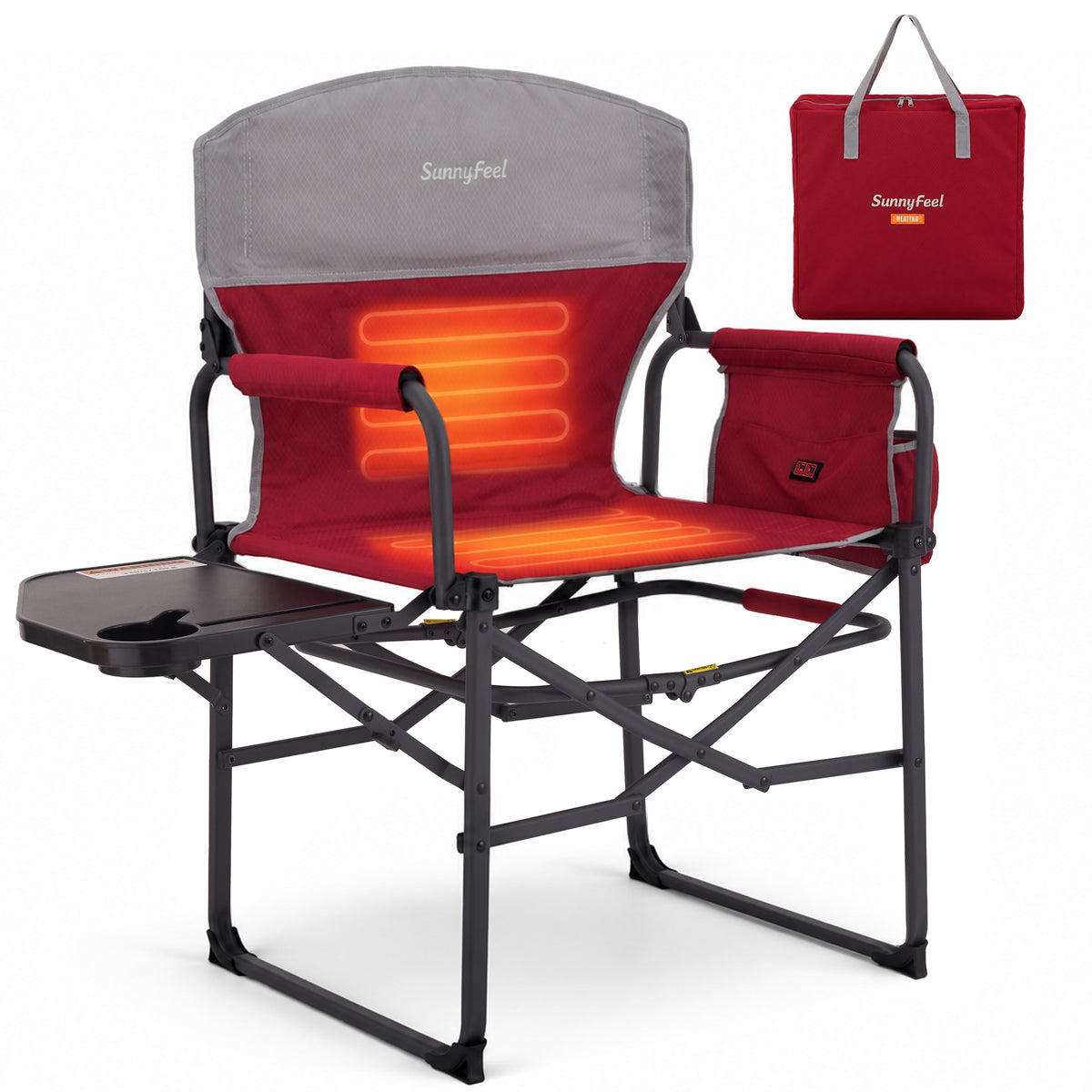 SUNNYFEEL Heating Folding Camping Director Chair with Side Table