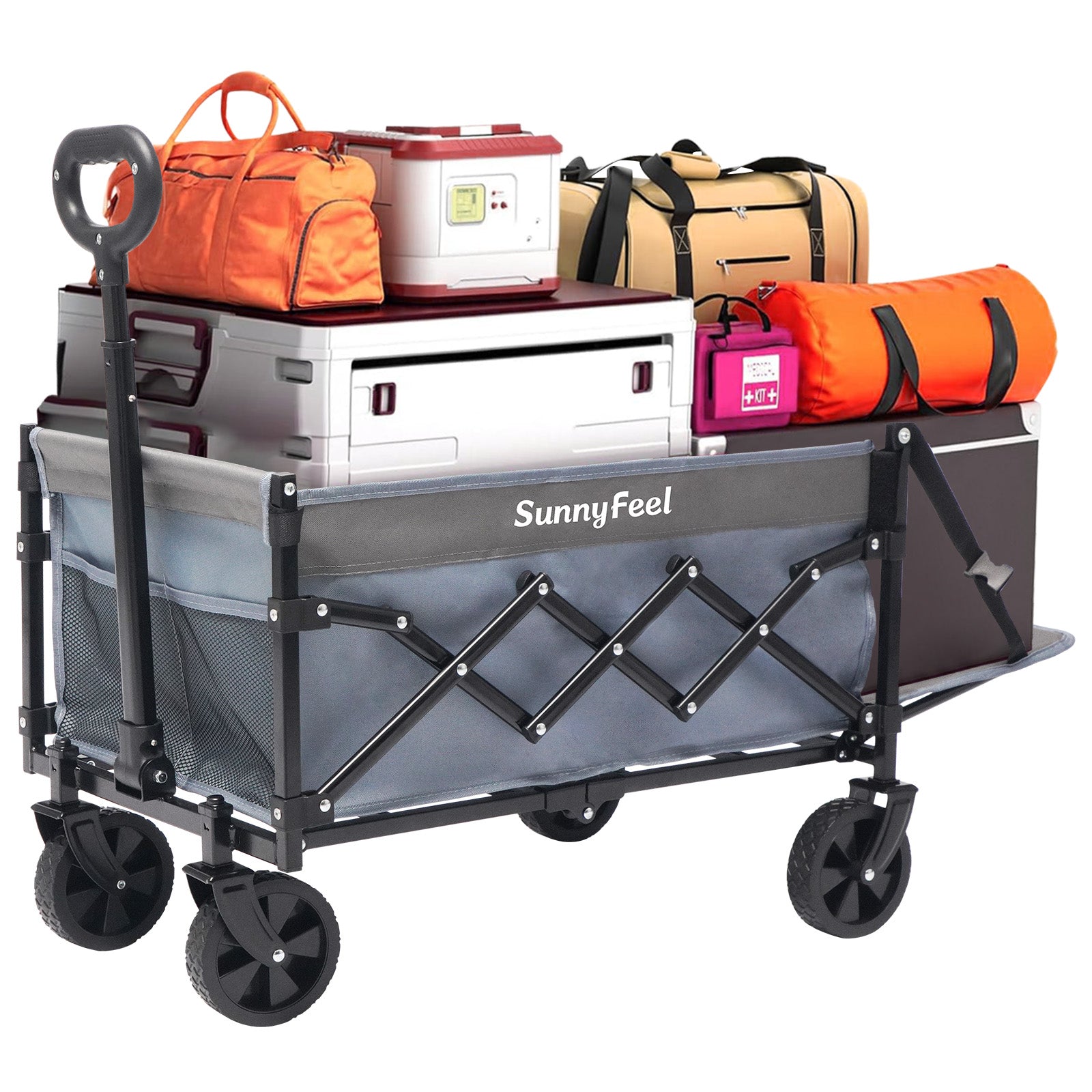 SUNNYFEEL Extra-Long 49” Foldable Utility Wagon – Heavy-Duty 550lb Collapsible Cart with Big Wheels
