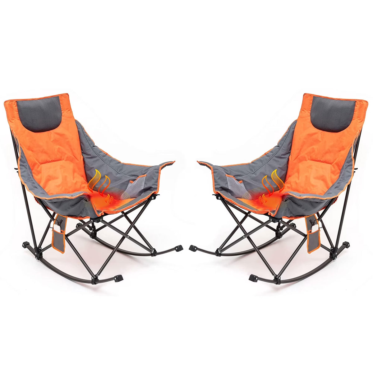 Sunnyfeel 2pk Oversized Heated Folding Rocking Camping Chairs with Carry Bag, Heavy Duty for Lawn/Outdoor/Picnic/Patio, Portable Rocker Camp Chair, Orange