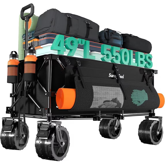 Sunnyfeel Foldable 49" Extra Long Wagon Cart, 550LBS for Camping Sports Garden Shopping