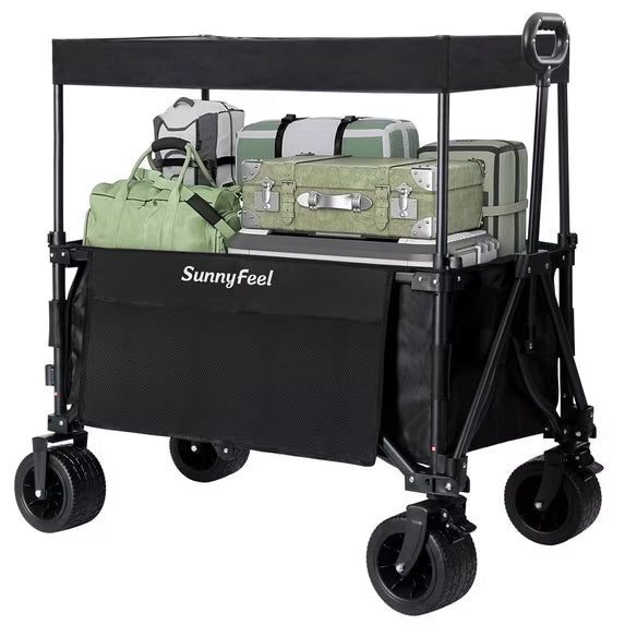 Sunnyfeel 230L / 220 lb Capacity Wagon with 3-in-1 Design, Foldable Canopy, and Rear Hanging Shelf, Black