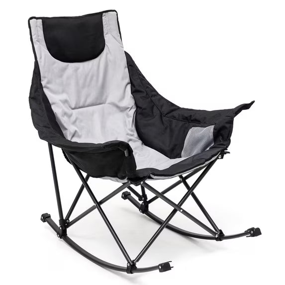 Sunnyfeel Heavy Duty Oversized Rocking Camping Chair, Foldable Portable Lawn Rocker with Side Pocket & Carry Bag for Outdoor, Picnic, Patio & Backyard, Gray