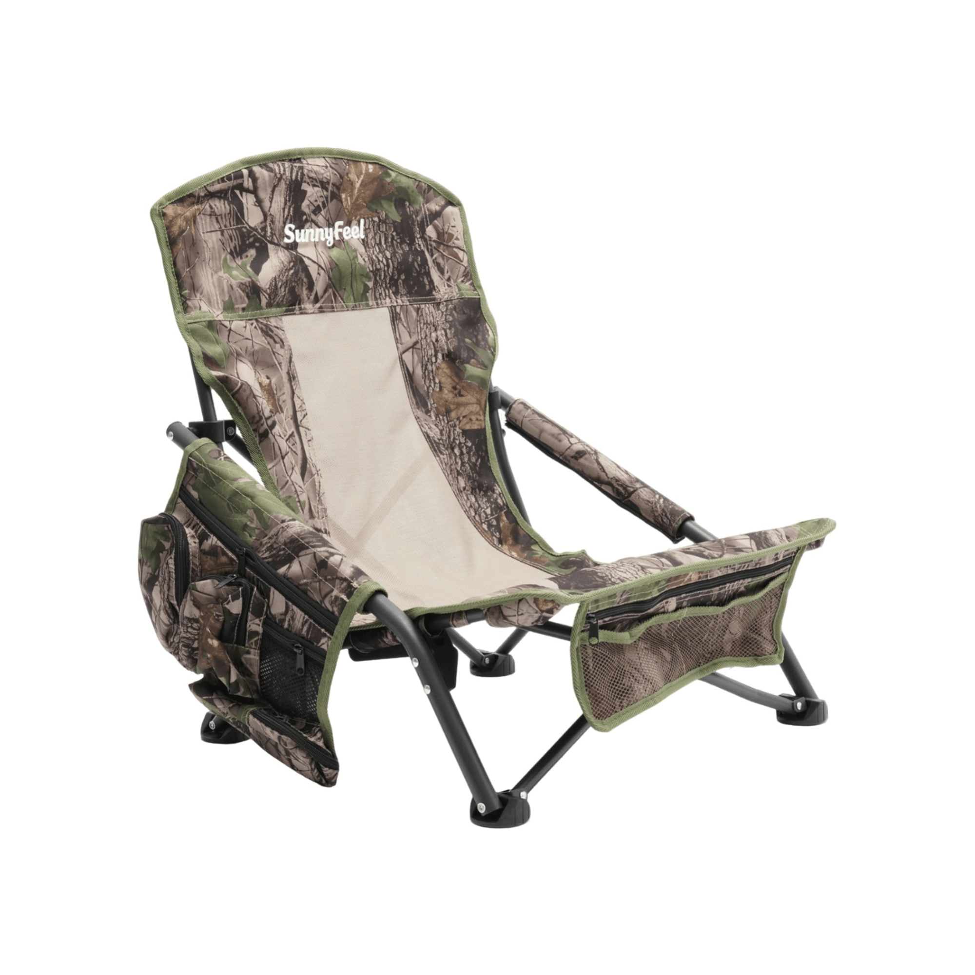 Camouflage folding chair with a white background