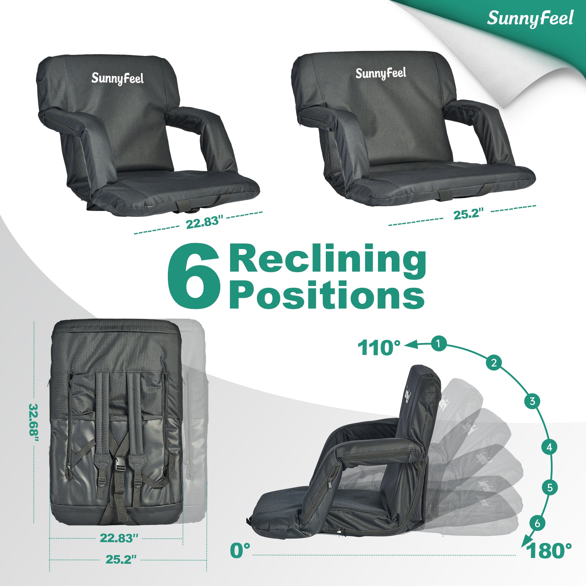 SUNNYFEEL Padded Stadium Seat with Back Support & Storage Pockets