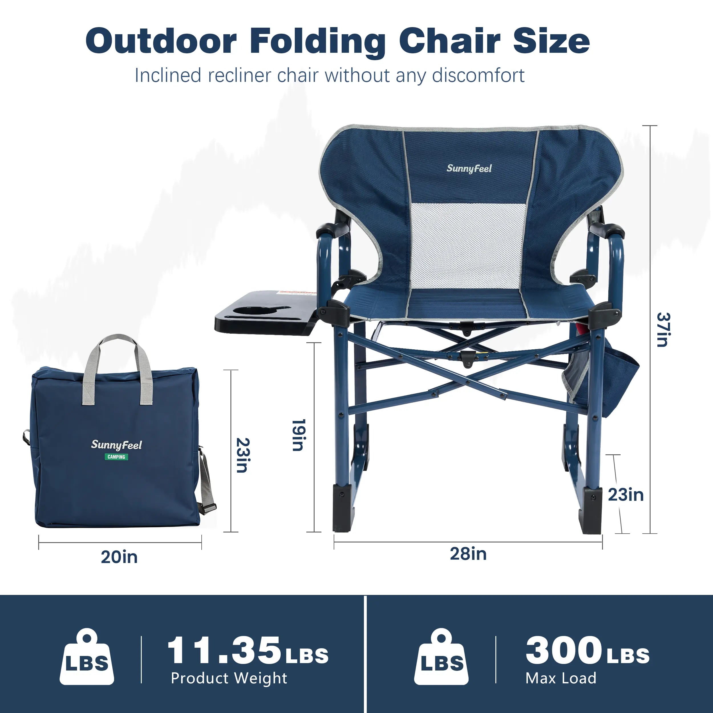 SUNNYFEEL Oversized Aluminum Director Chair – Folding Camping Chair with Side Table & Storage
