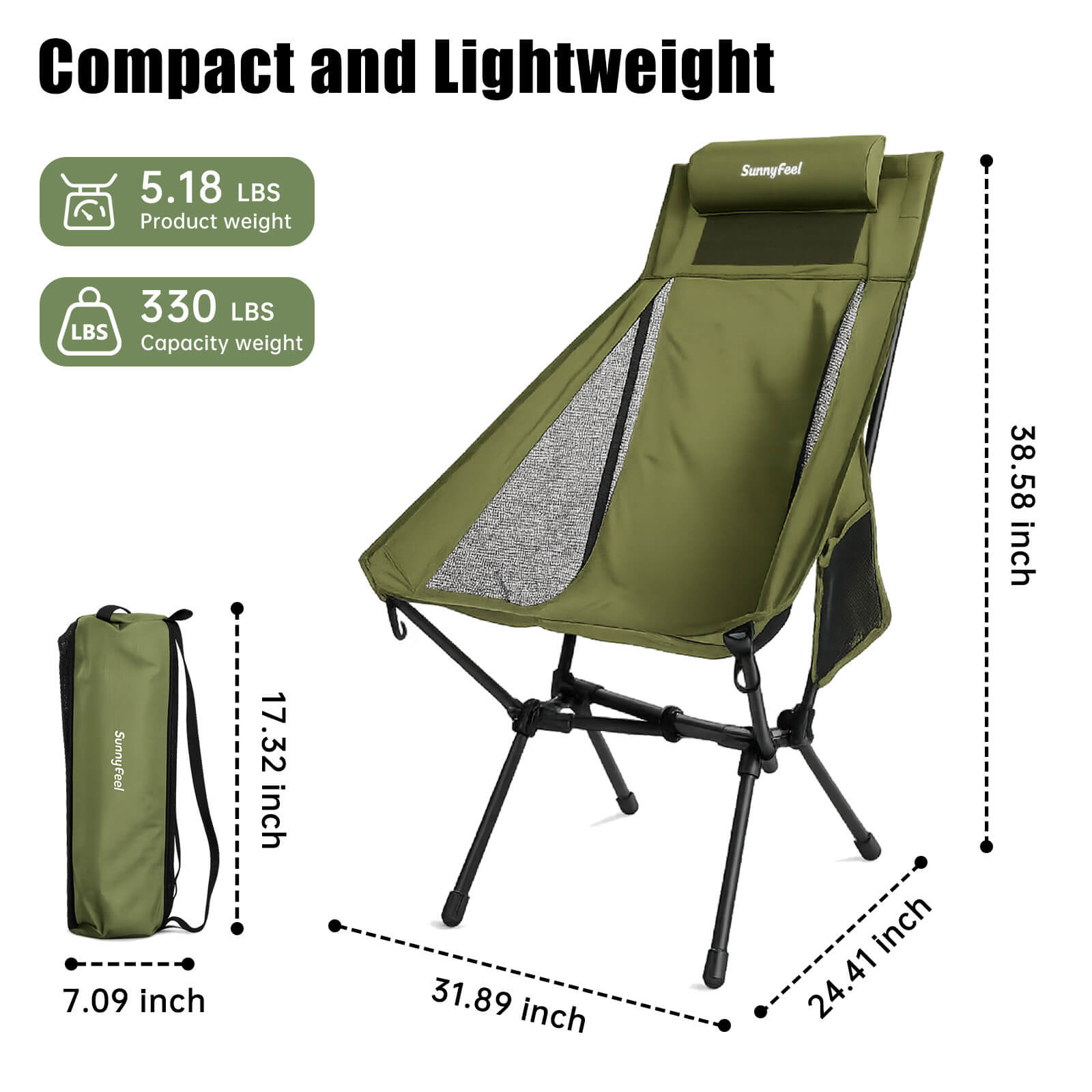 SUNNYFEEL Oversized High-Back Backpacking Chair