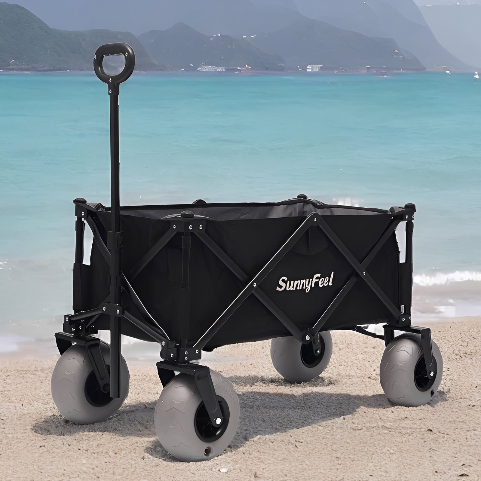 SUNNYFEEL Heavy-Duty Beach Wagon with Balloon Tires – 550 lb Capacity Foldable Utility Cart