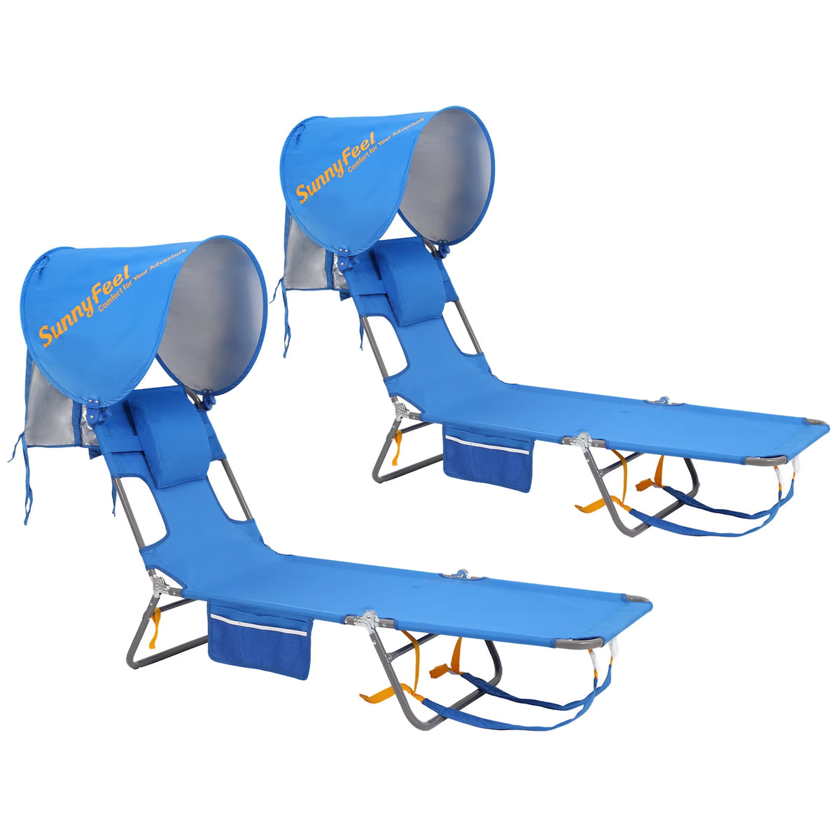 Sunnyfeel Face Down Tanning Beach Chair with Canopy, 5-Position Lay Flat Lounger, Blue