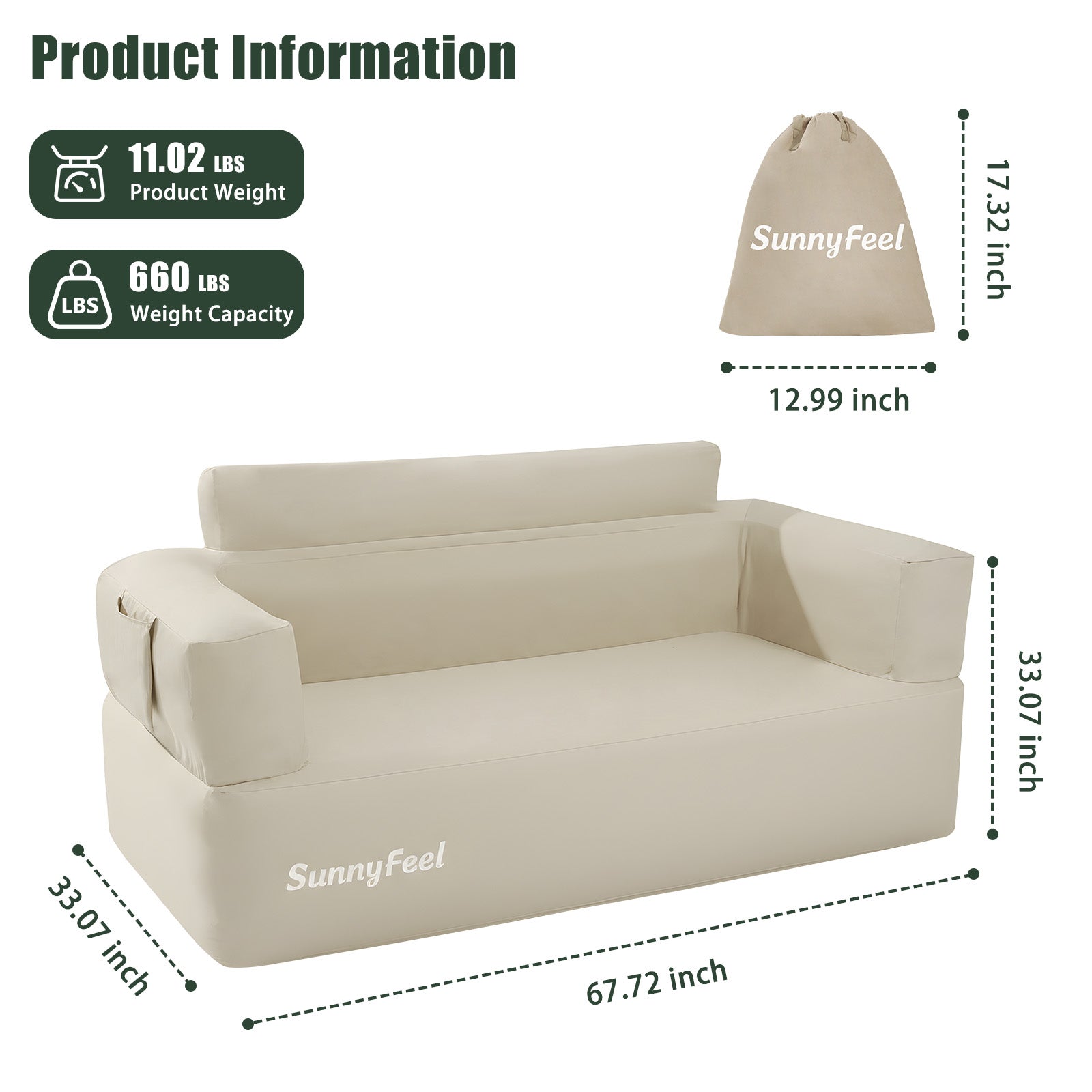 SUNNYFEEL Inflatable Camping Loveseat Sofa