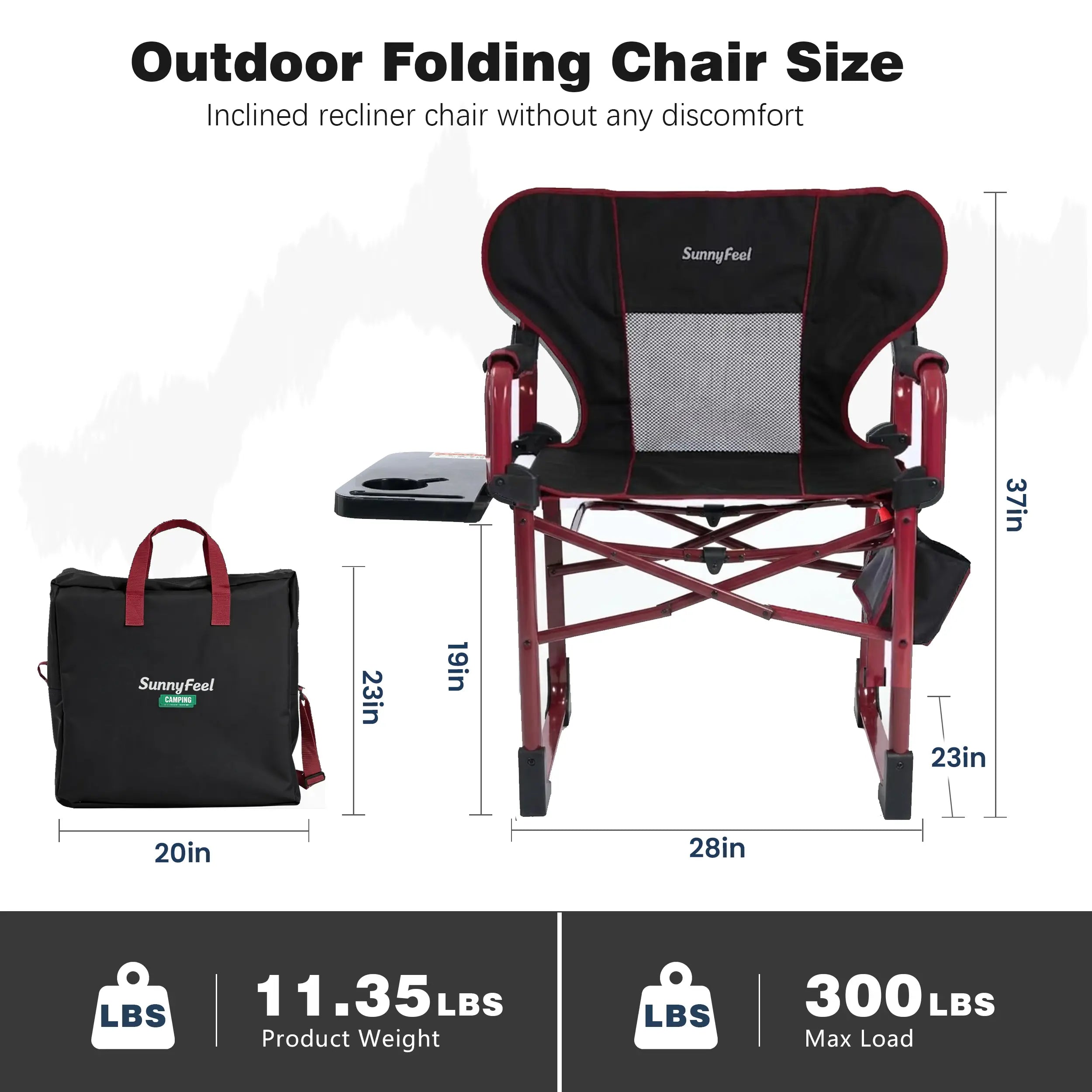 SUNNYFEEL Oversized Aluminum Director Chair – Folding Camping Chair with Side Table & Storage