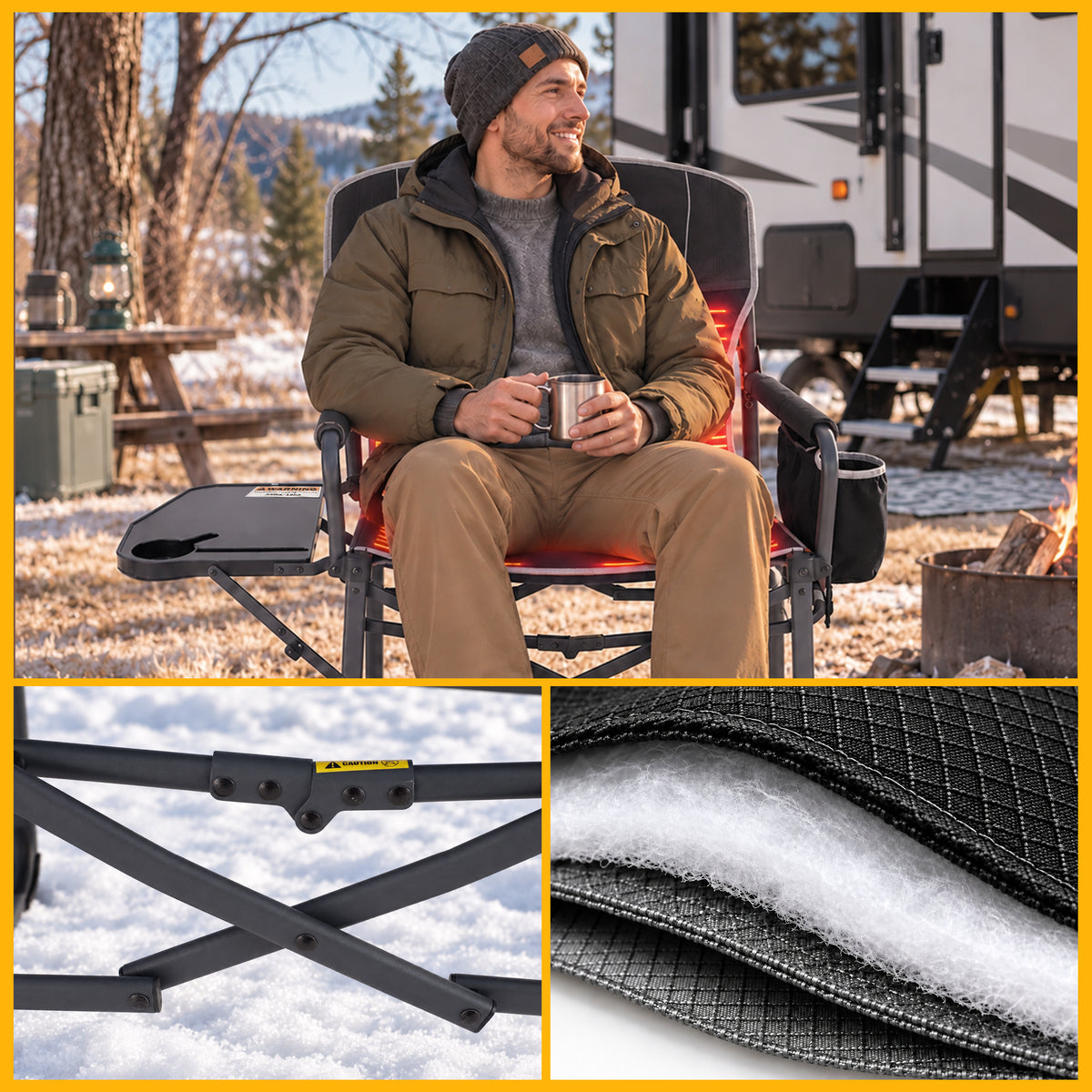 SUNNYFEEL Heating Folding Camping Director Chair with Side Table