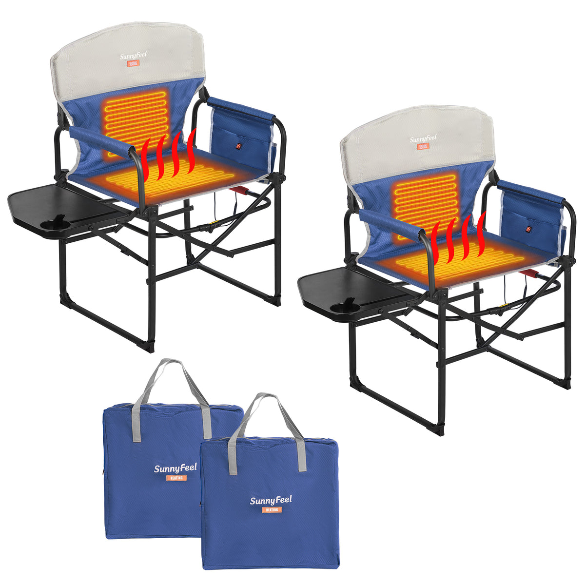 SUNNYFEEL Heating Folding Camping Director Chair with Side Table
