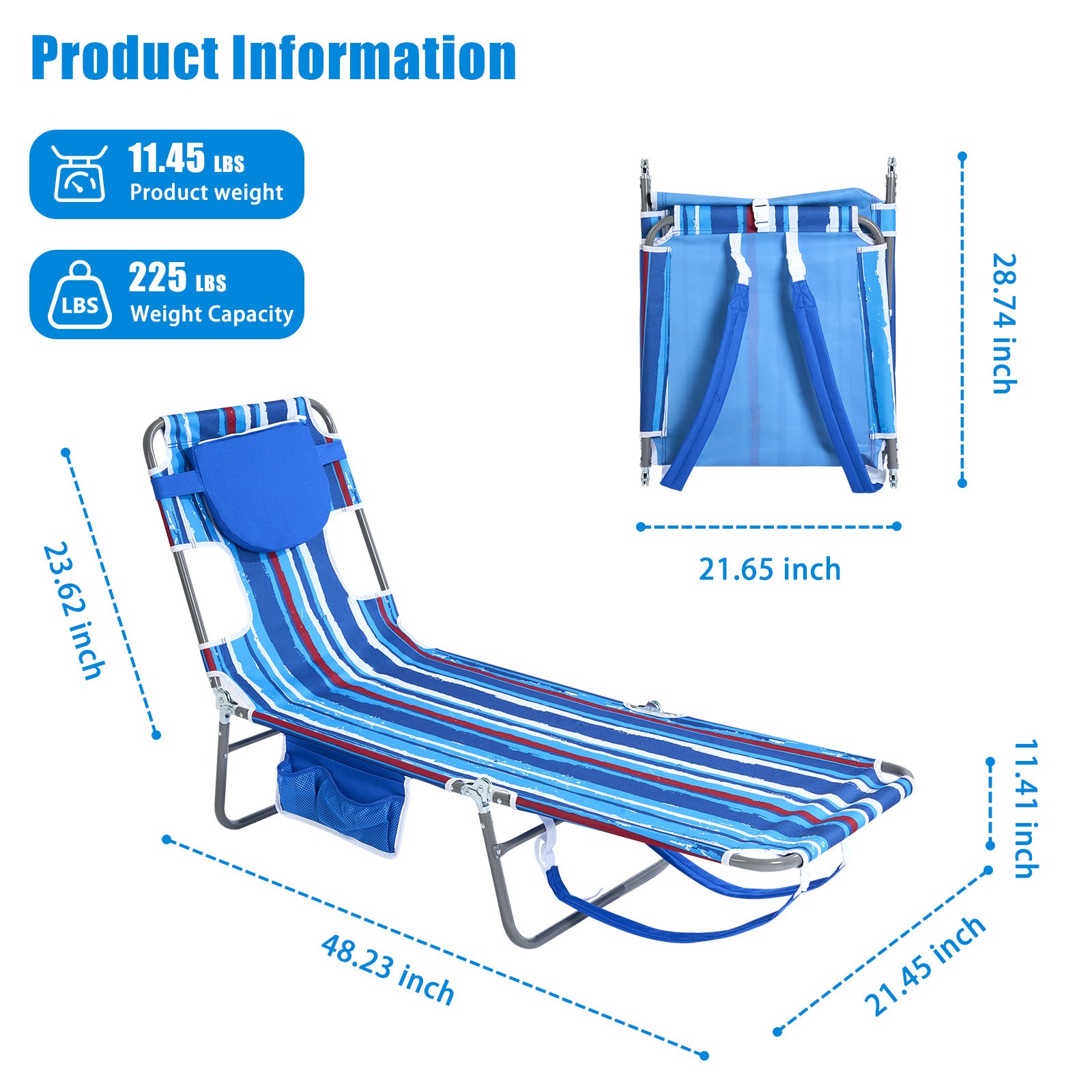SunnyFeel Face-Down Tanning Beach Chair | Lay-Flat Lounge Chair with Face Hole