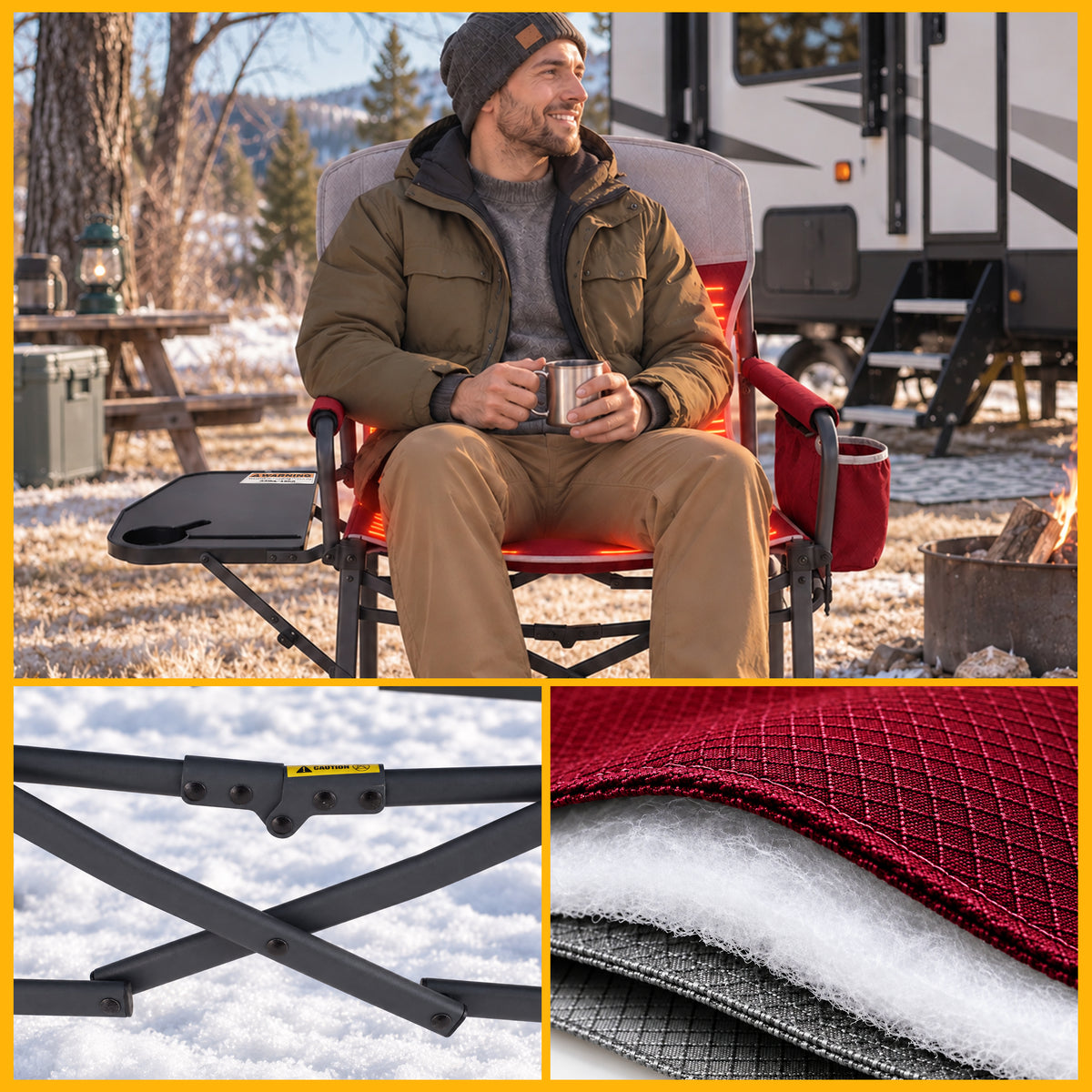 SUNNYFEEL Heating Folding Camping Director Chair with Side Table