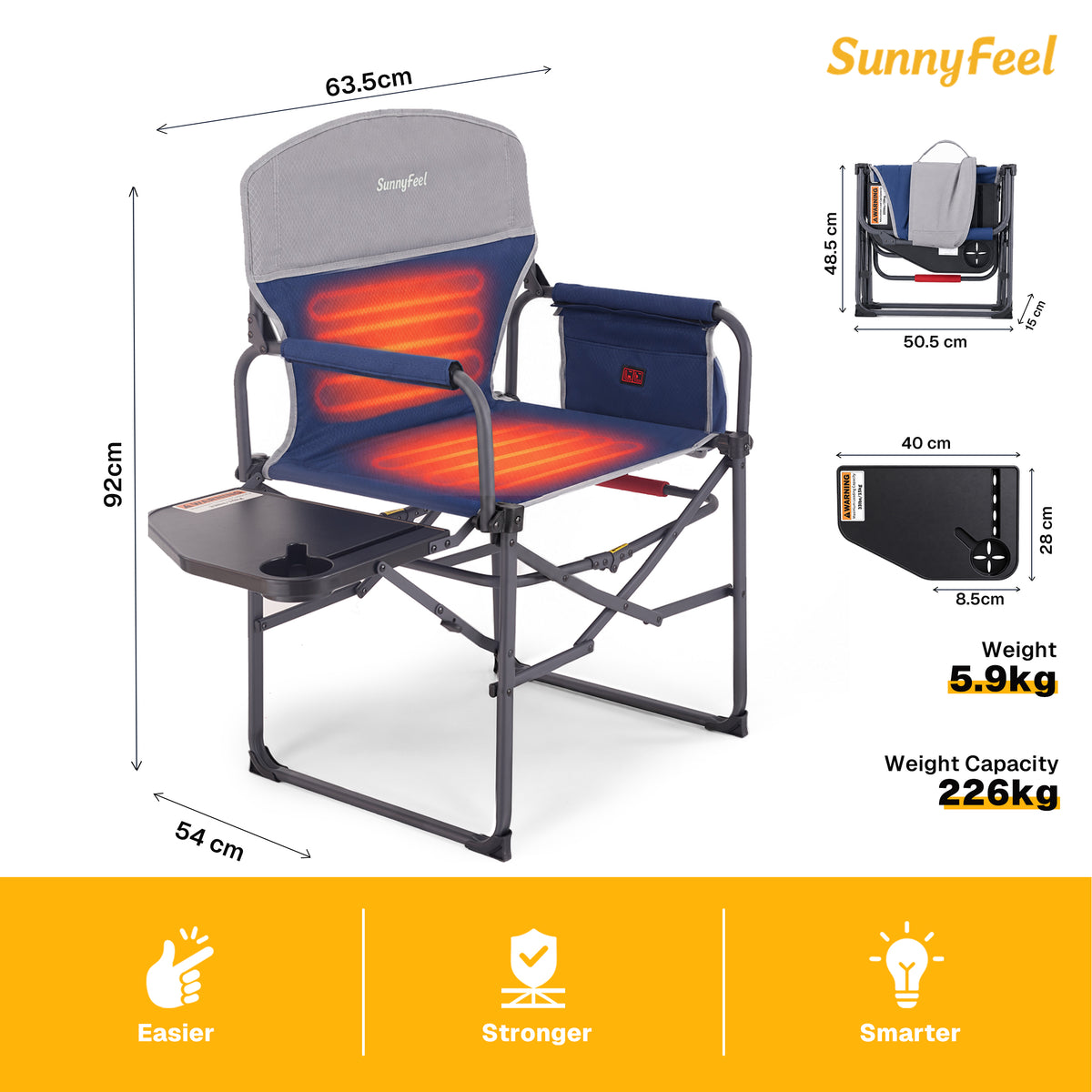 SUNNYFEEL Heating Folding Camping Director Chair with Side Table