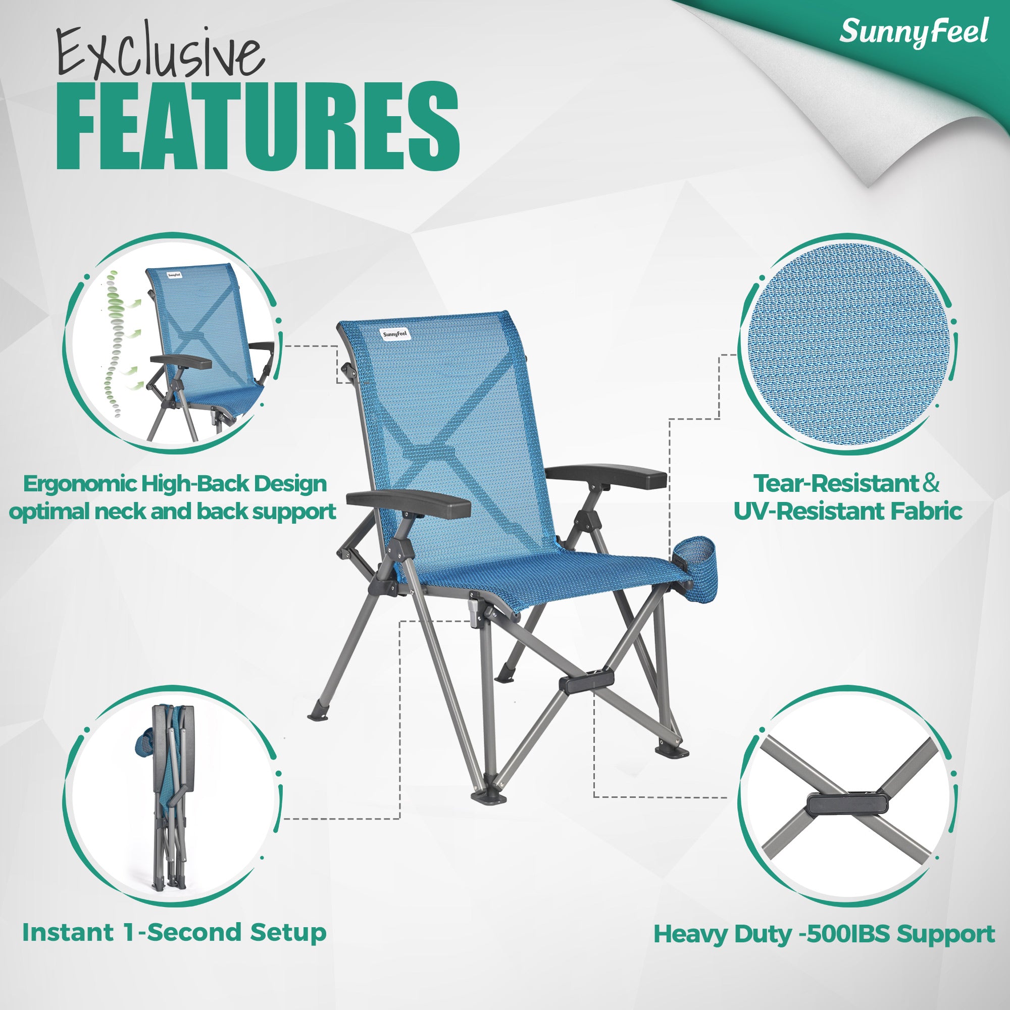 SUNNYFEEL Heavy-Duty Ergonomic Camping Chair
