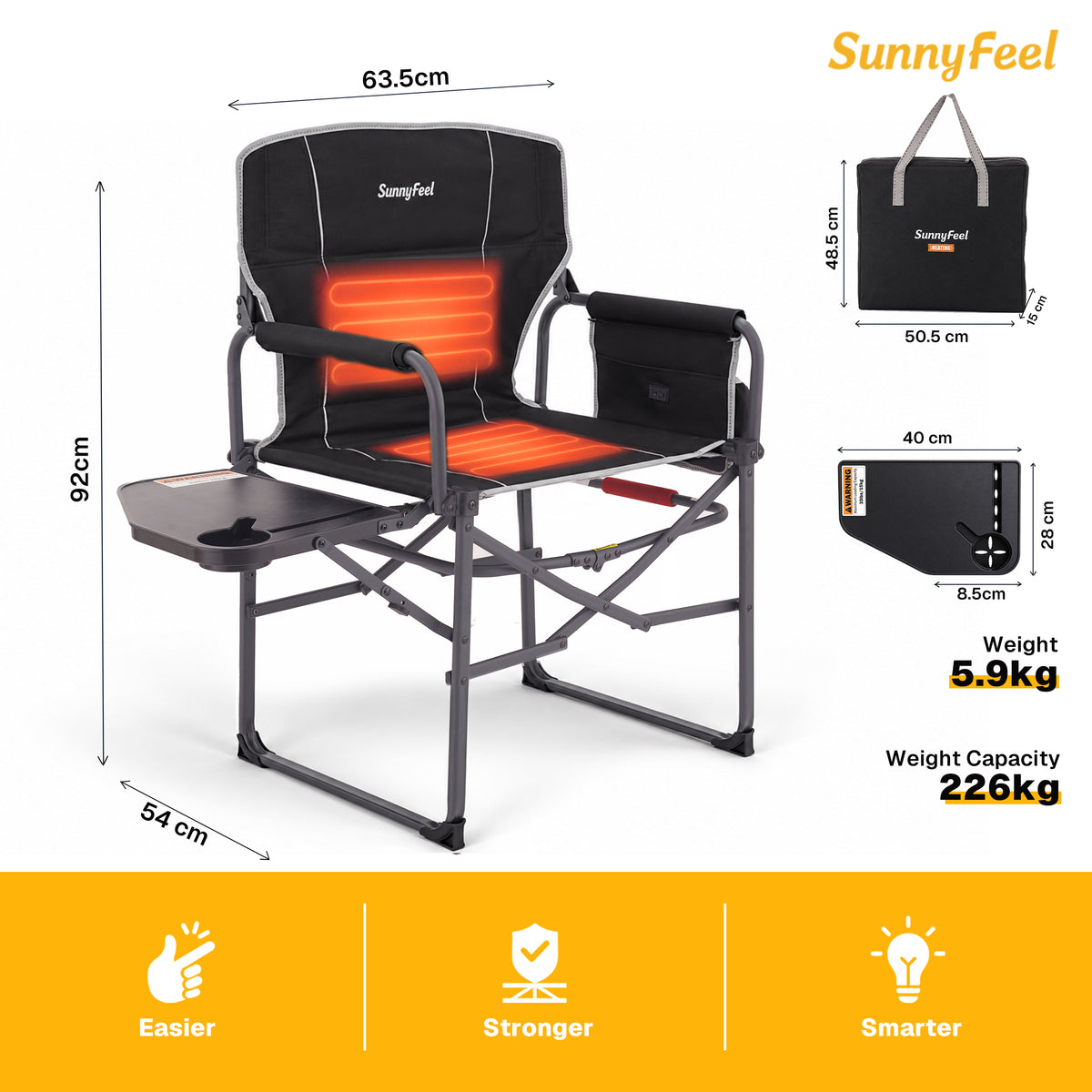 SUNNYFEEL Heating Folding Camping Director Chair with Side Table