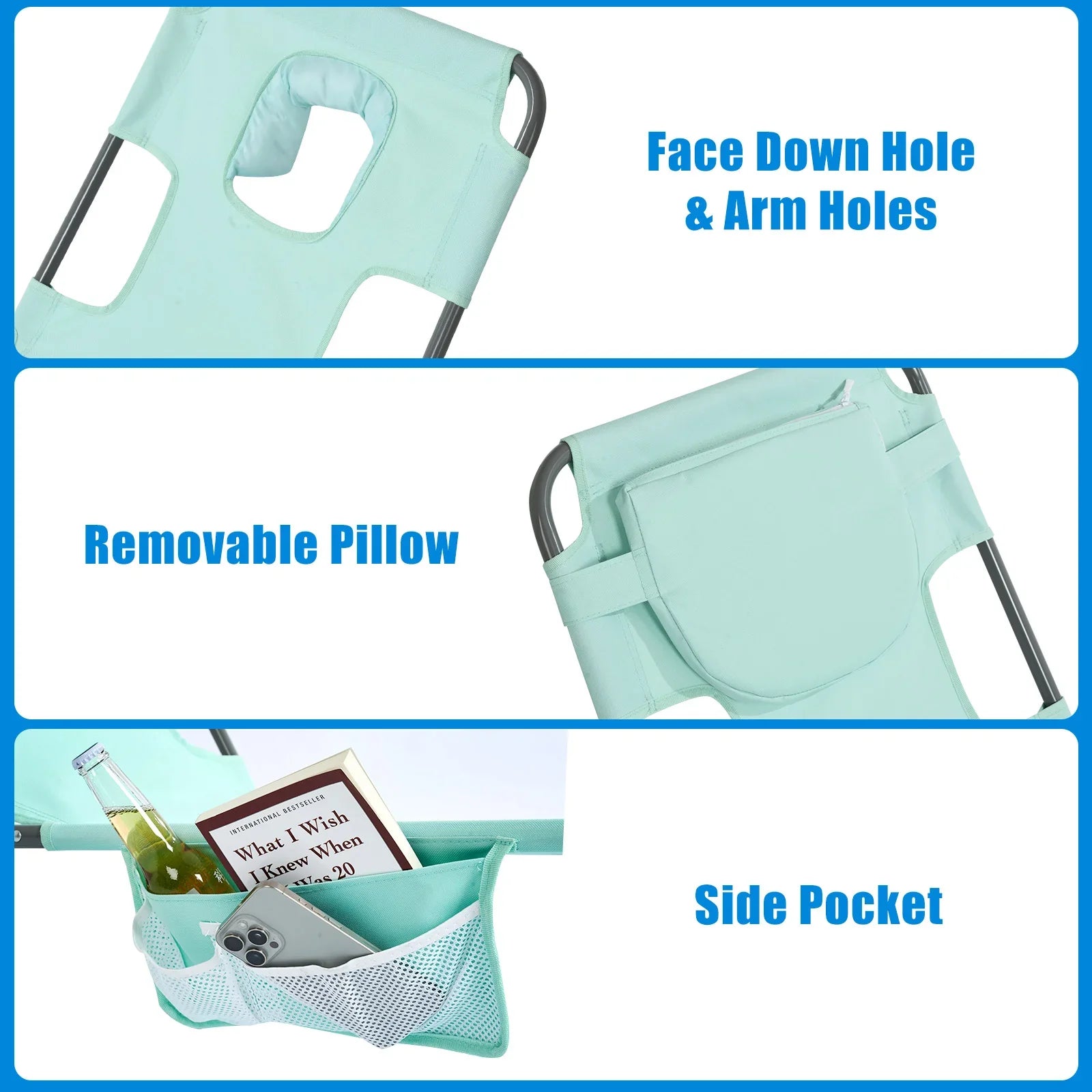 SUNNYFEEL Face Down Tanning Beach Chair with Face Hole