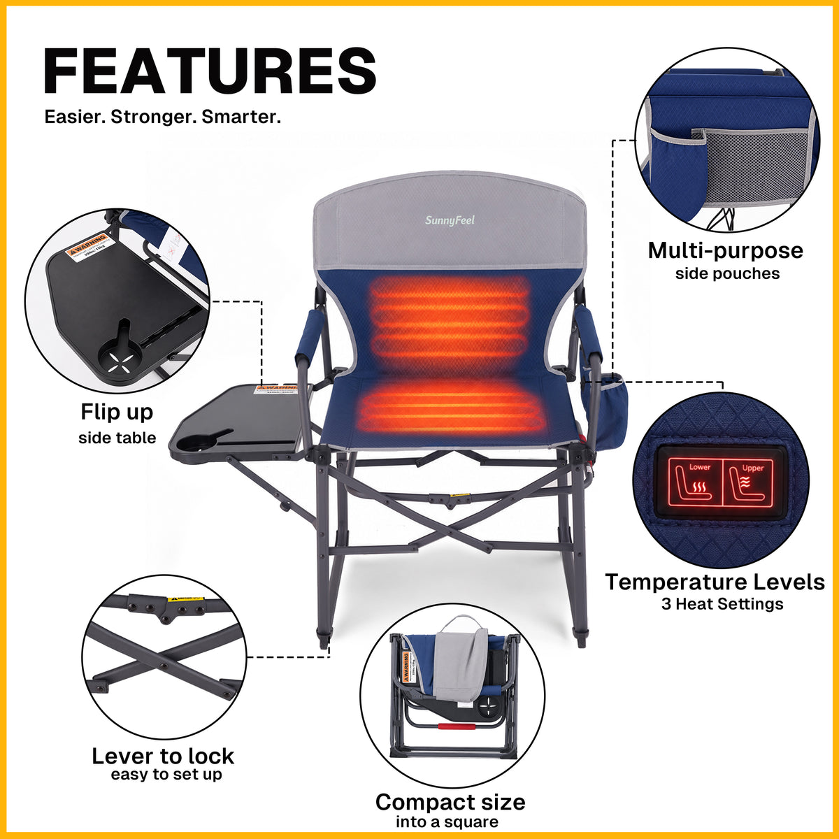 SUNNYFEEL Heating Folding Camping Director Chair with Side Table