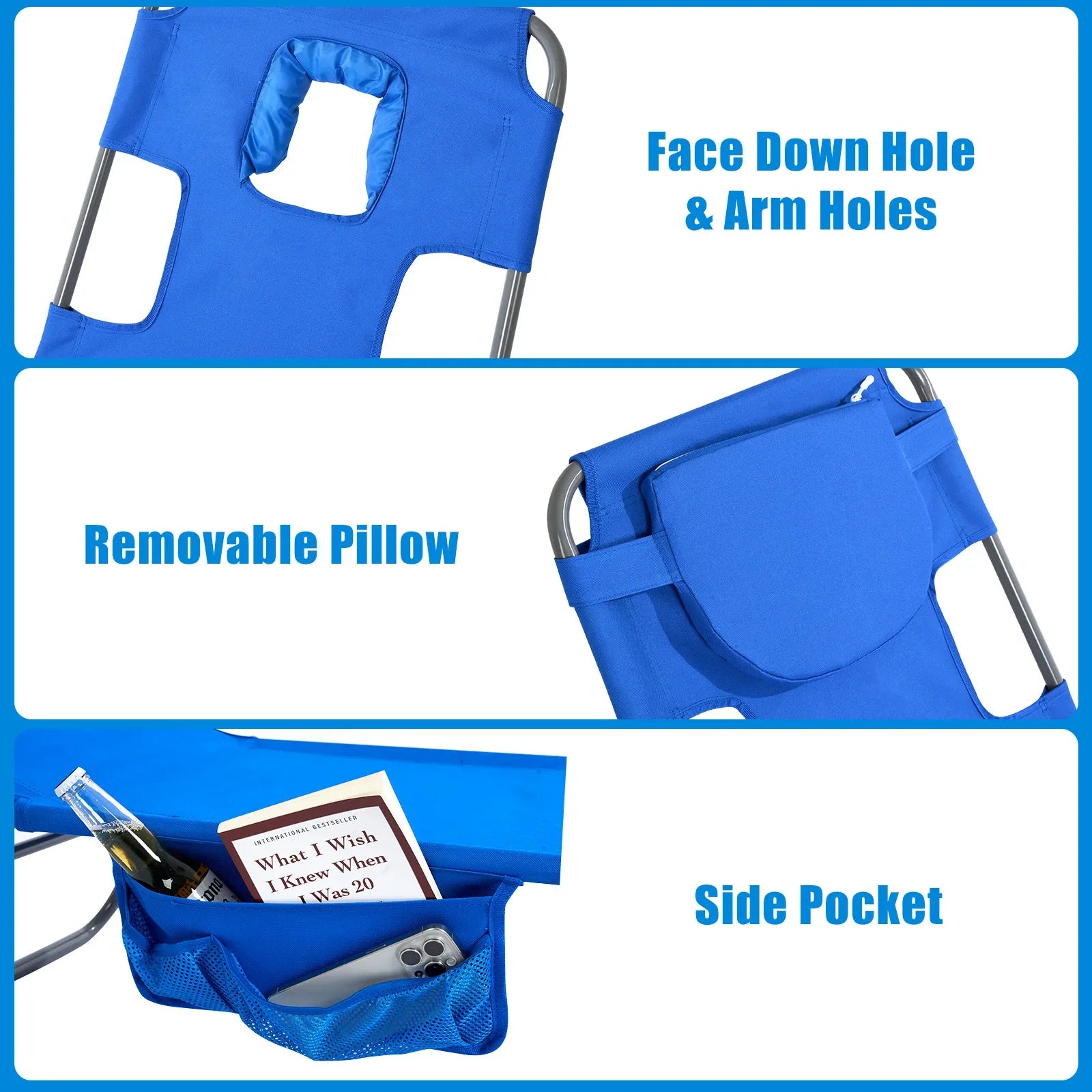 SUNNYFEEL Face Down Tanning Beach Chair with Face Hole