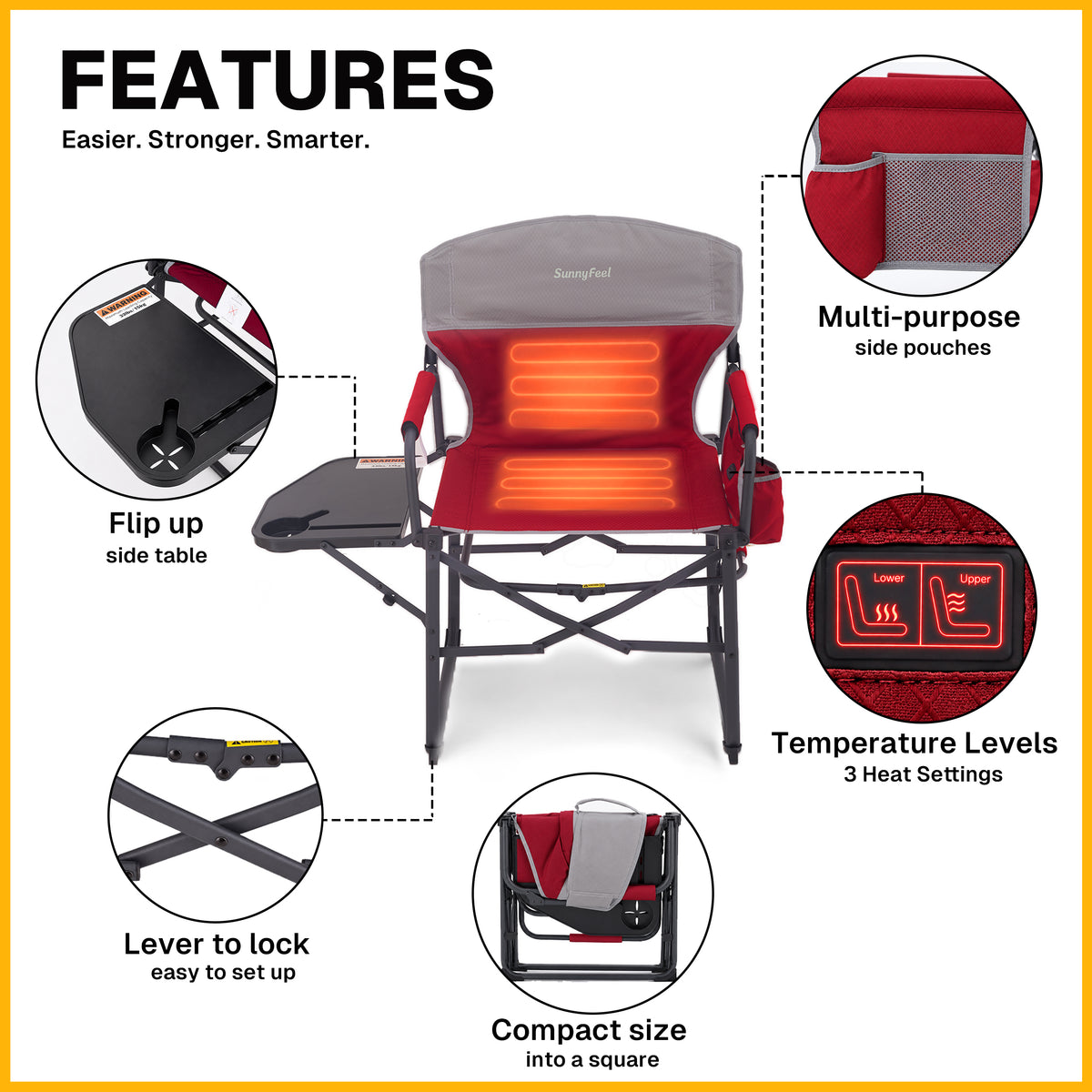 SUNNYFEEL Heating Folding Camping Director Chair with Side Table