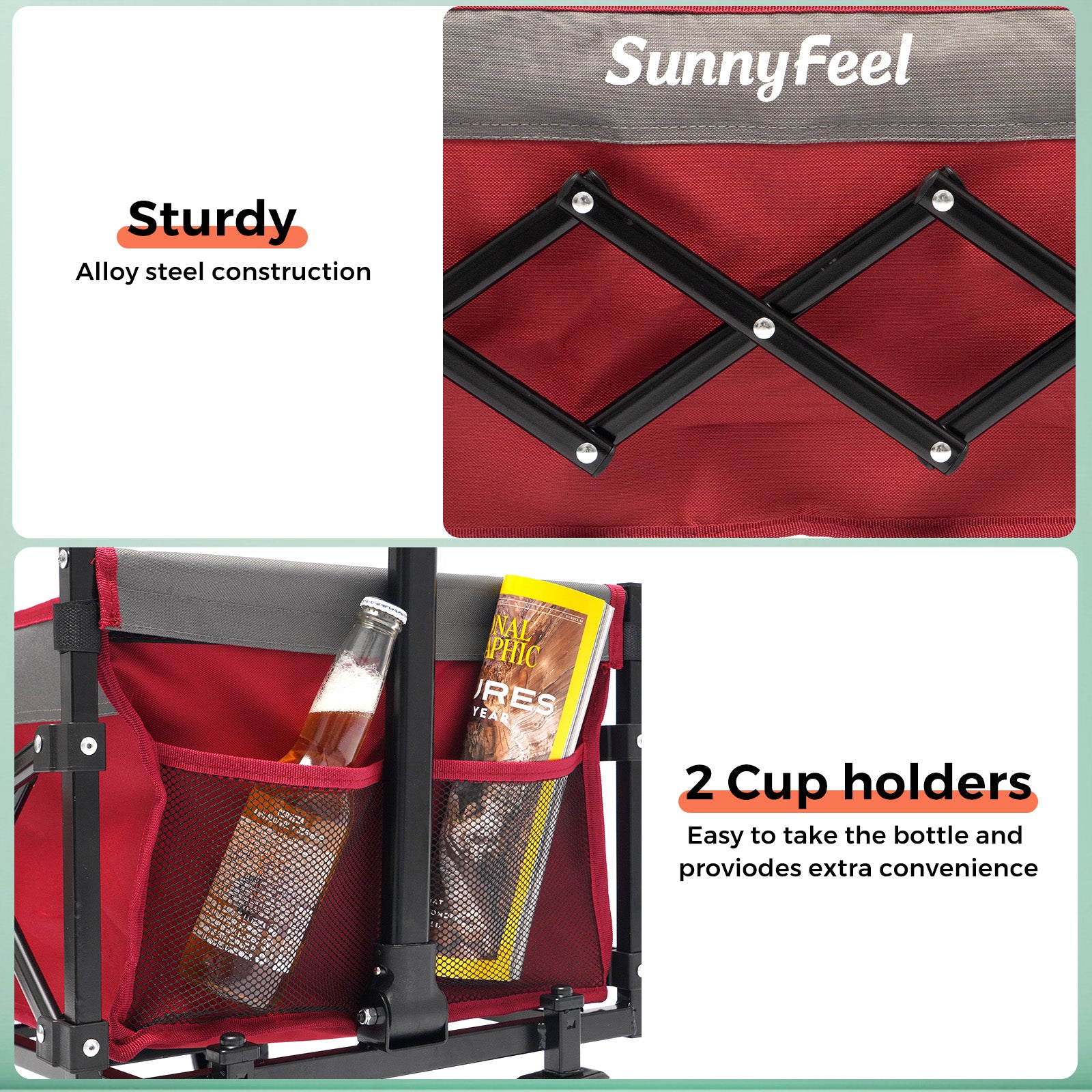 SUNNYFEEL Extra-Long 49” Foldable Utility Wagon – Heavy-Duty 550lb Collapsible Cart with Big Wheels