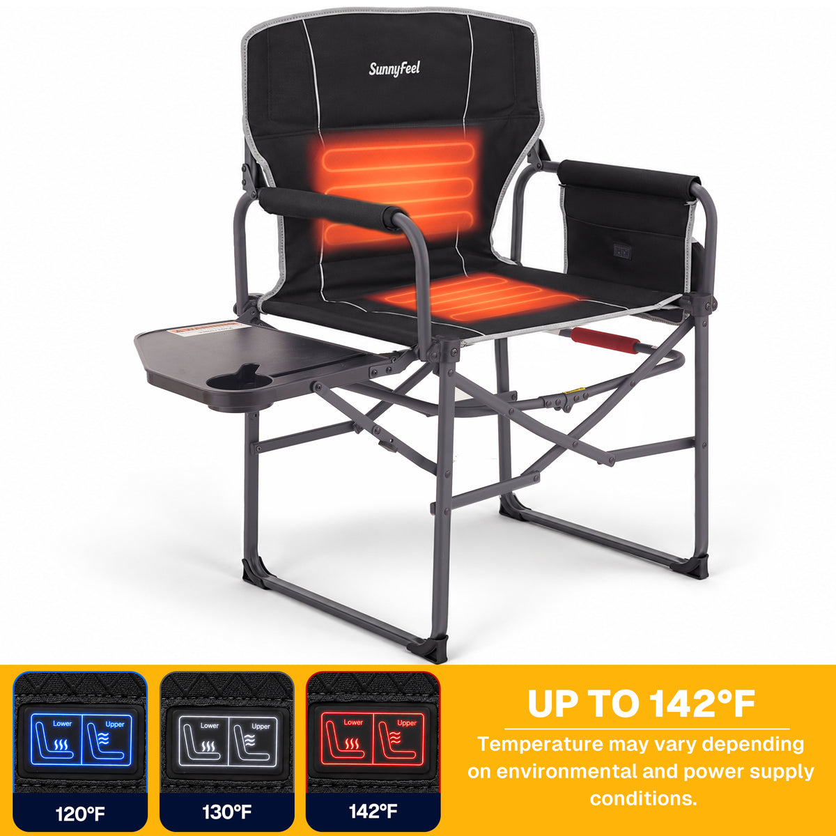 SUNNYFEEL Heating Folding Camping Director Chair with Side Table