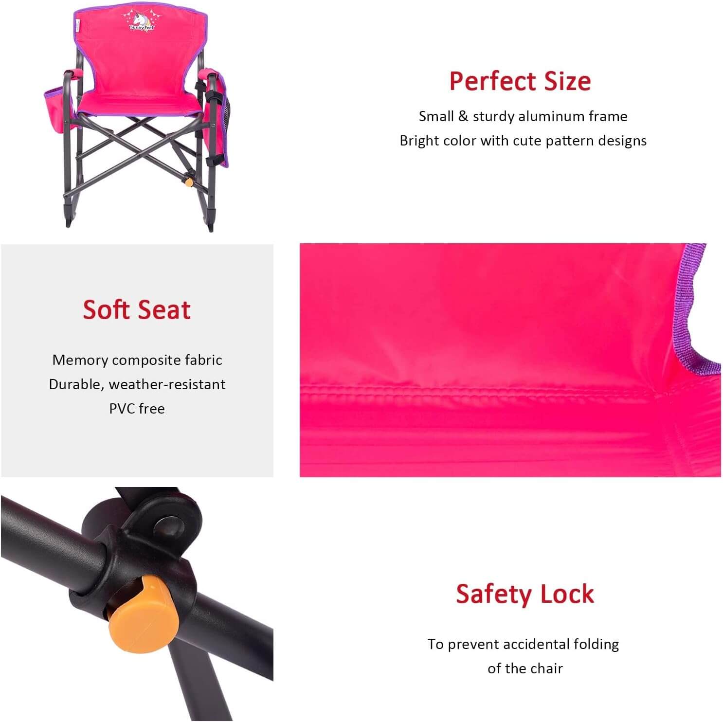 SUNNYFEEL Kids Small Folding Camping Chair with Side Pocket & Cup Sleeve