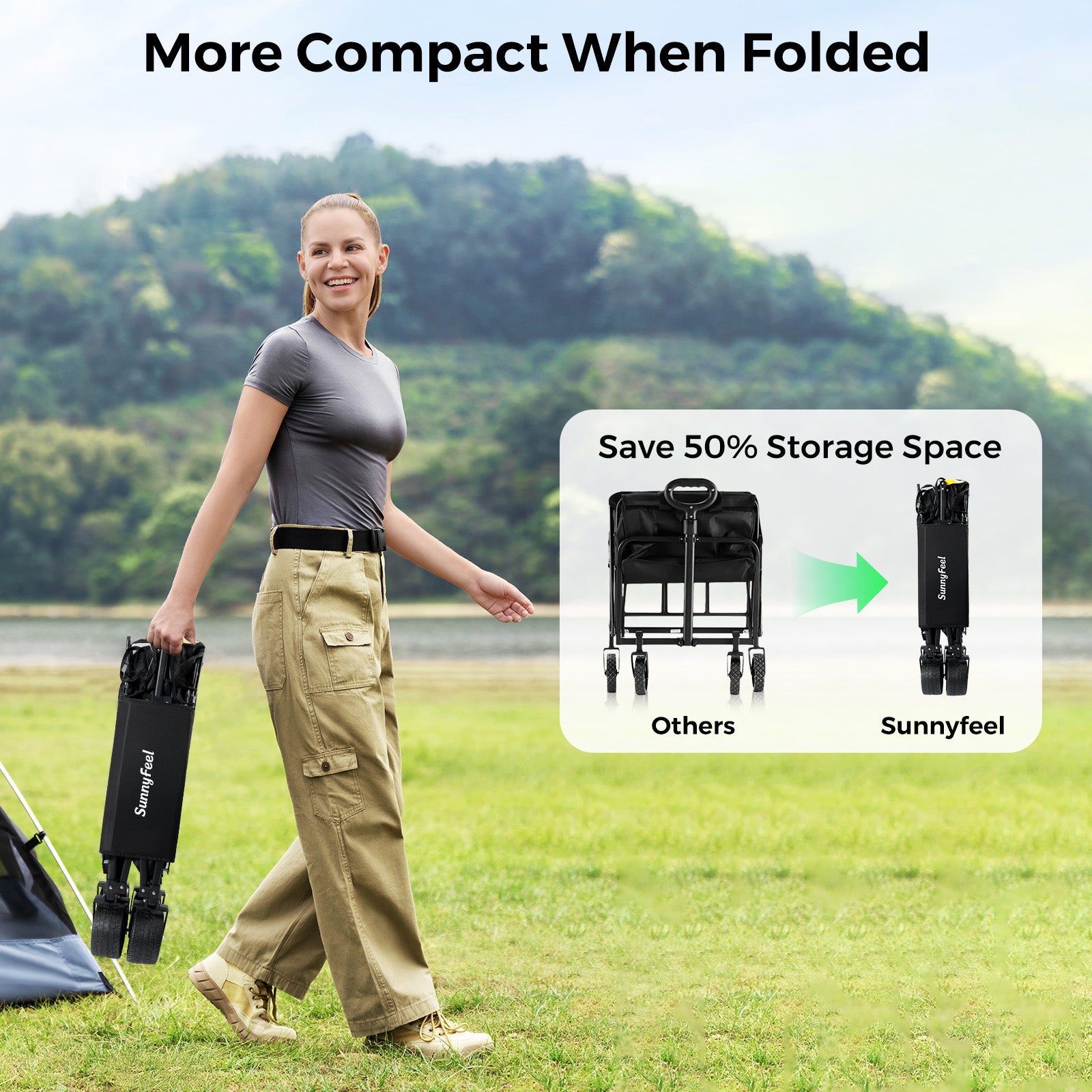 SUNNYFEEL Extra-High Capacity Folding Wagon, 550lb Heavy-Duty Utility Cart with Tailgate