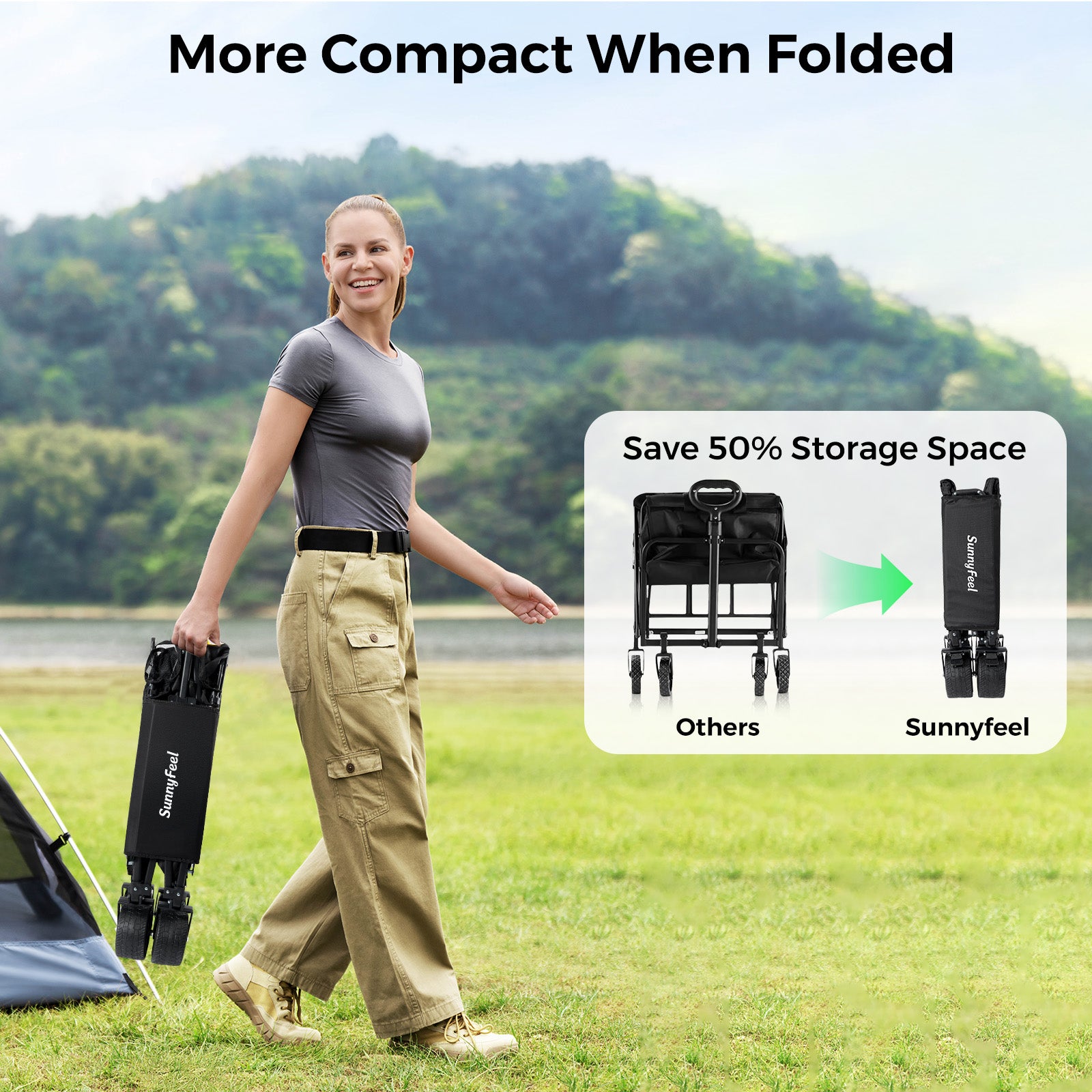 SUNNYFEEL 3-in-1 Folding Wagon with Canopy – 230L, 220lb Capacity Utility Cart