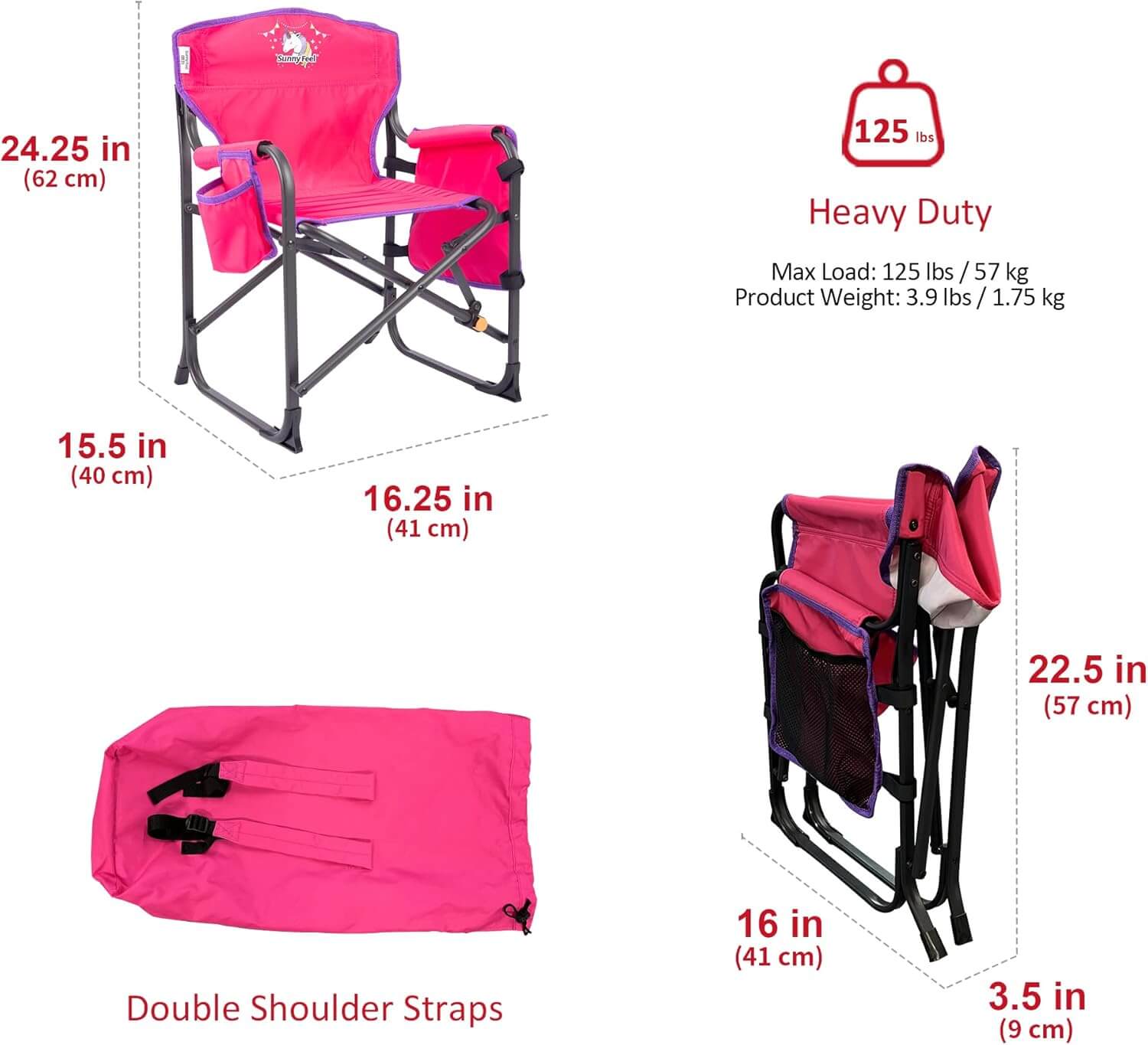 SUNNYFEEL Kids Small Folding Camping Chair with Side Pocket & Cup Sleeve