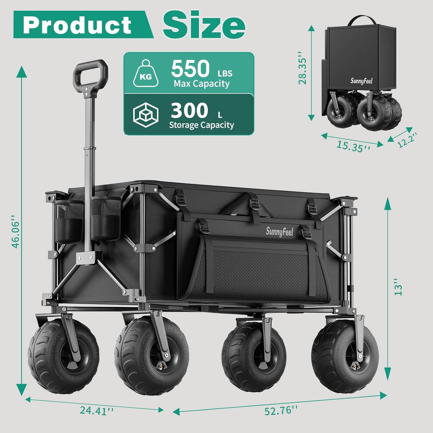 SUNNYFEEL Premium Beach Wagon with Balloon Wheels for Sand
