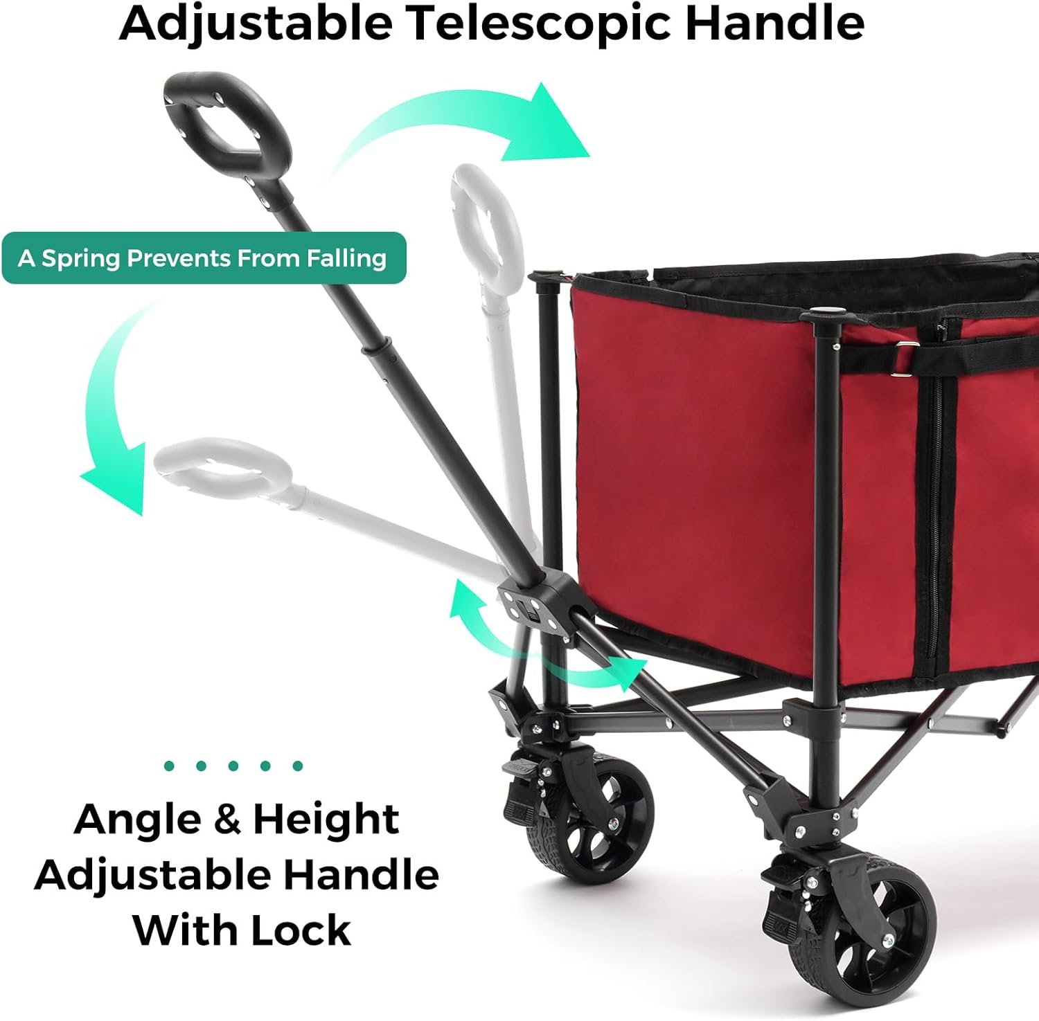 Collapsible wagon with adjustable telescopic handle on a white background