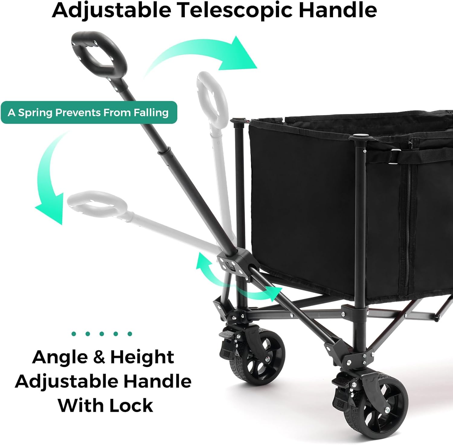 Black folding wagon with adjustable telescopic handle on a white background