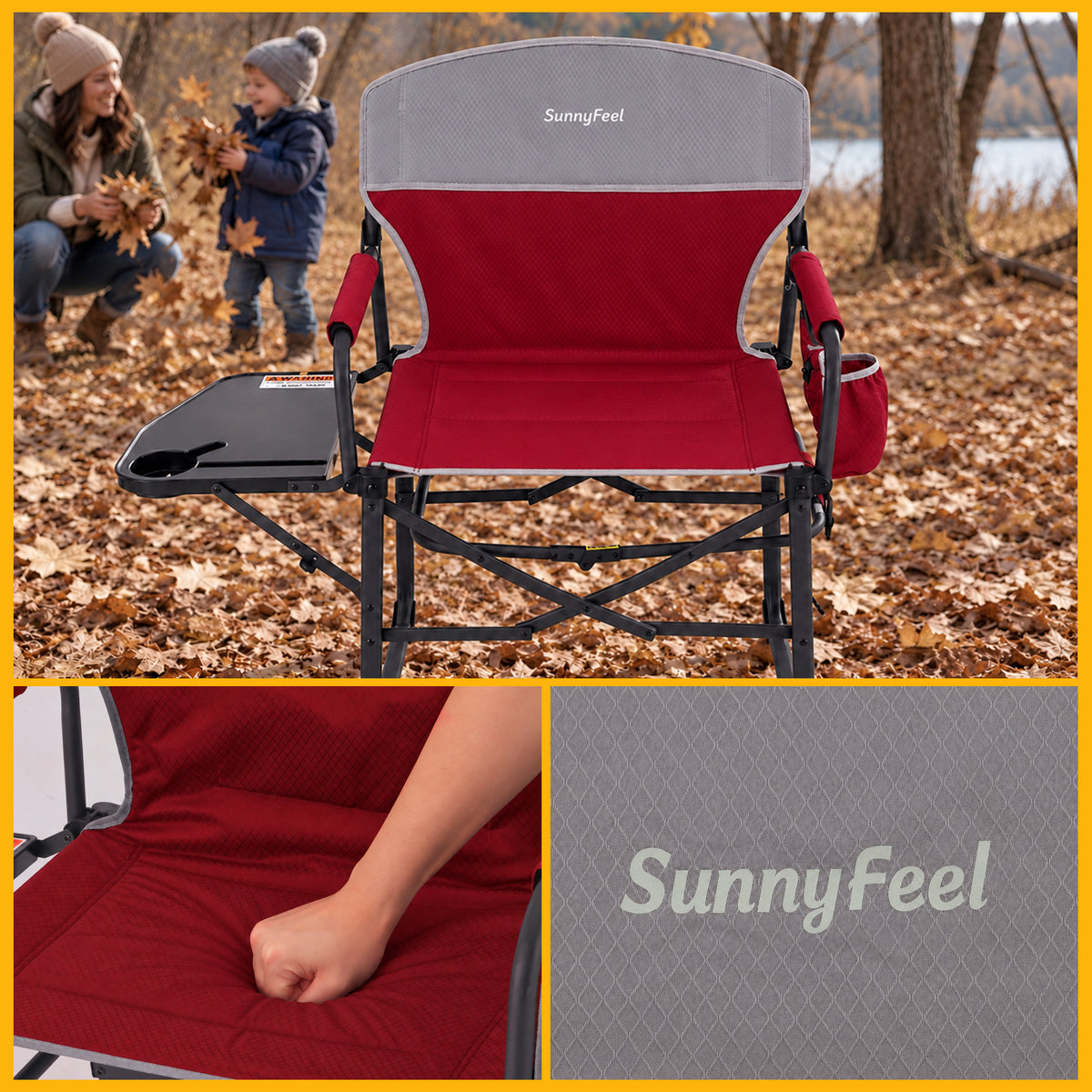 SUNNYFEEL Heating Folding Camping Director Chair with Side Table