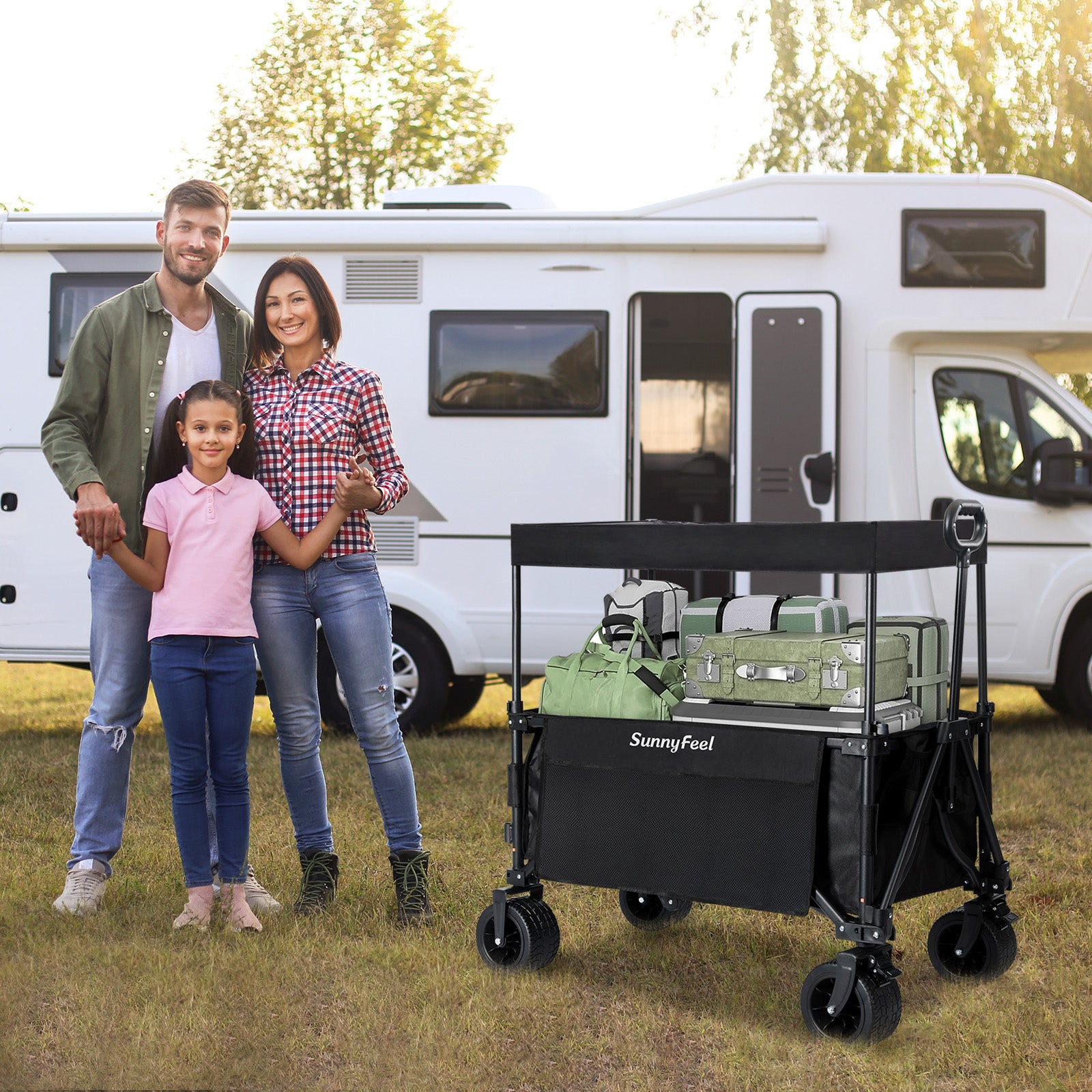 SUNNYFEEL 3-in-1 Folding Wagon with Canopy – 230L, 220lb Capacity Utility Cart