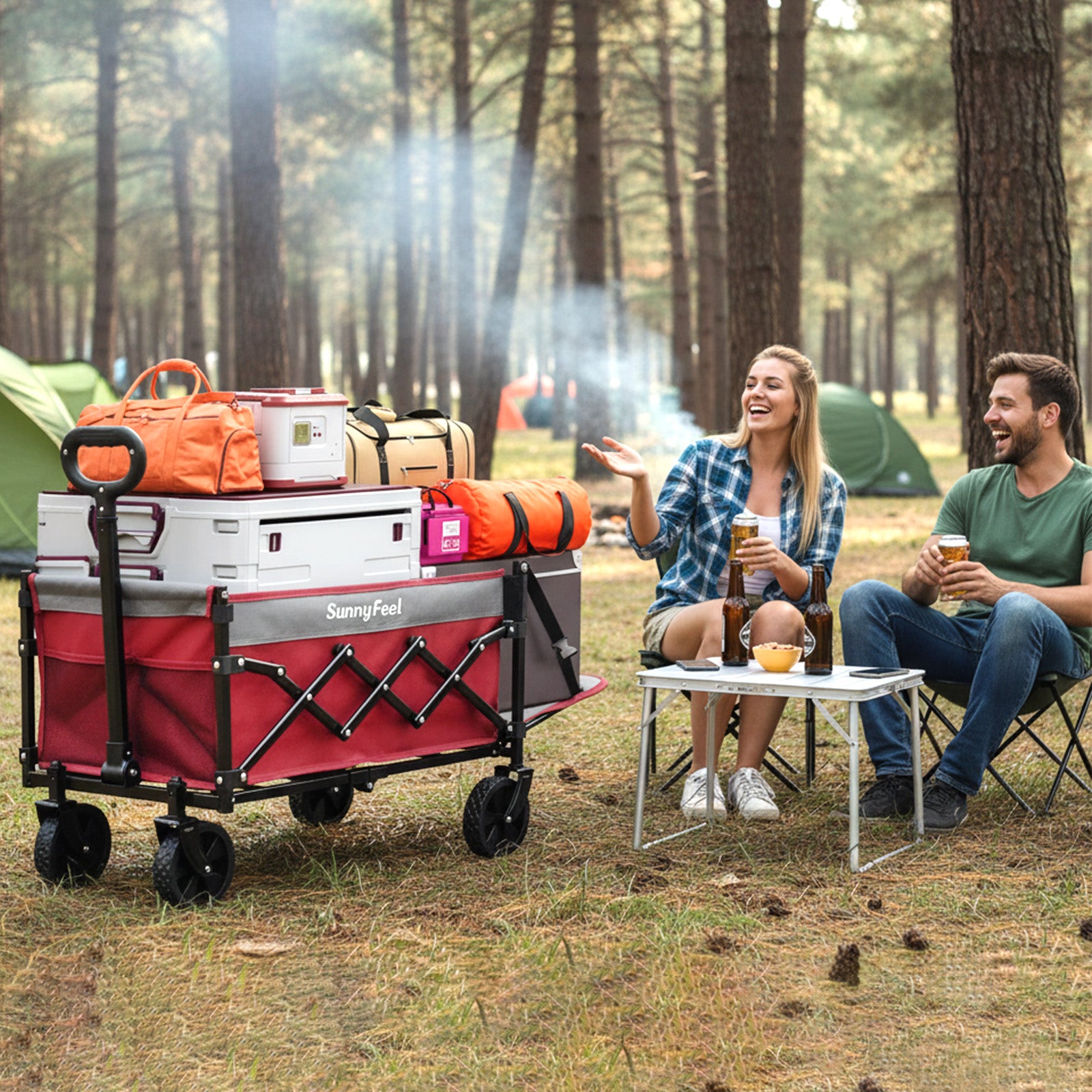 SUNNYFEEL Extra-Long 49” Foldable Utility Wagon – Heavy-Duty 550lb Collapsible Cart with Big Wheels