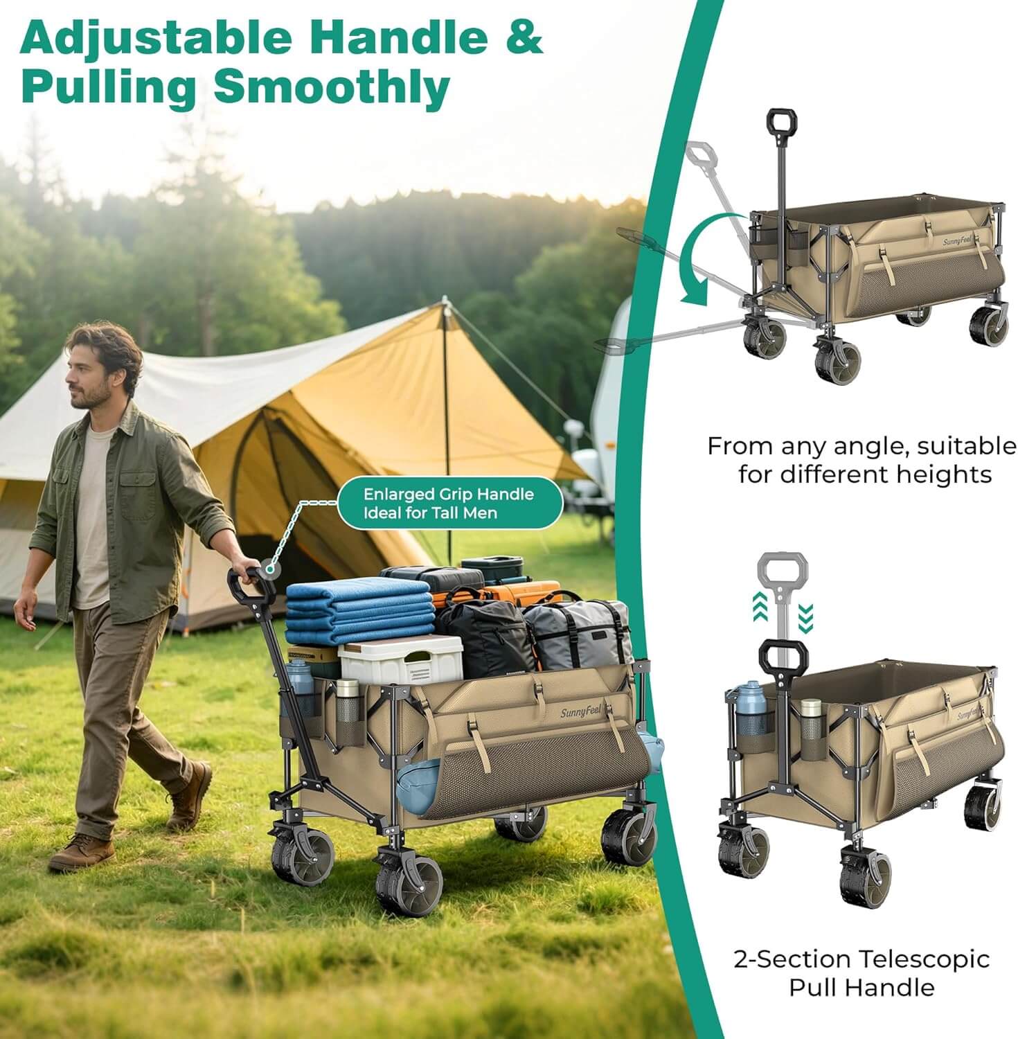 SUNNYFEEL 300L Heavy-Duty Folding Wagon with All-Terrain Wheels