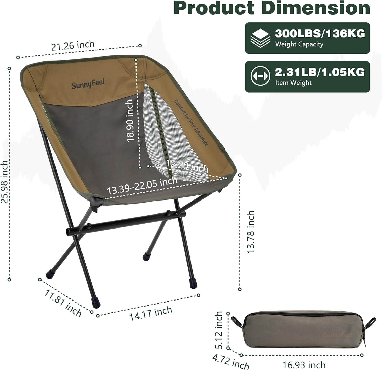 SUNNYFEEL Ultralight Low-Back Backpacking Camping Chair