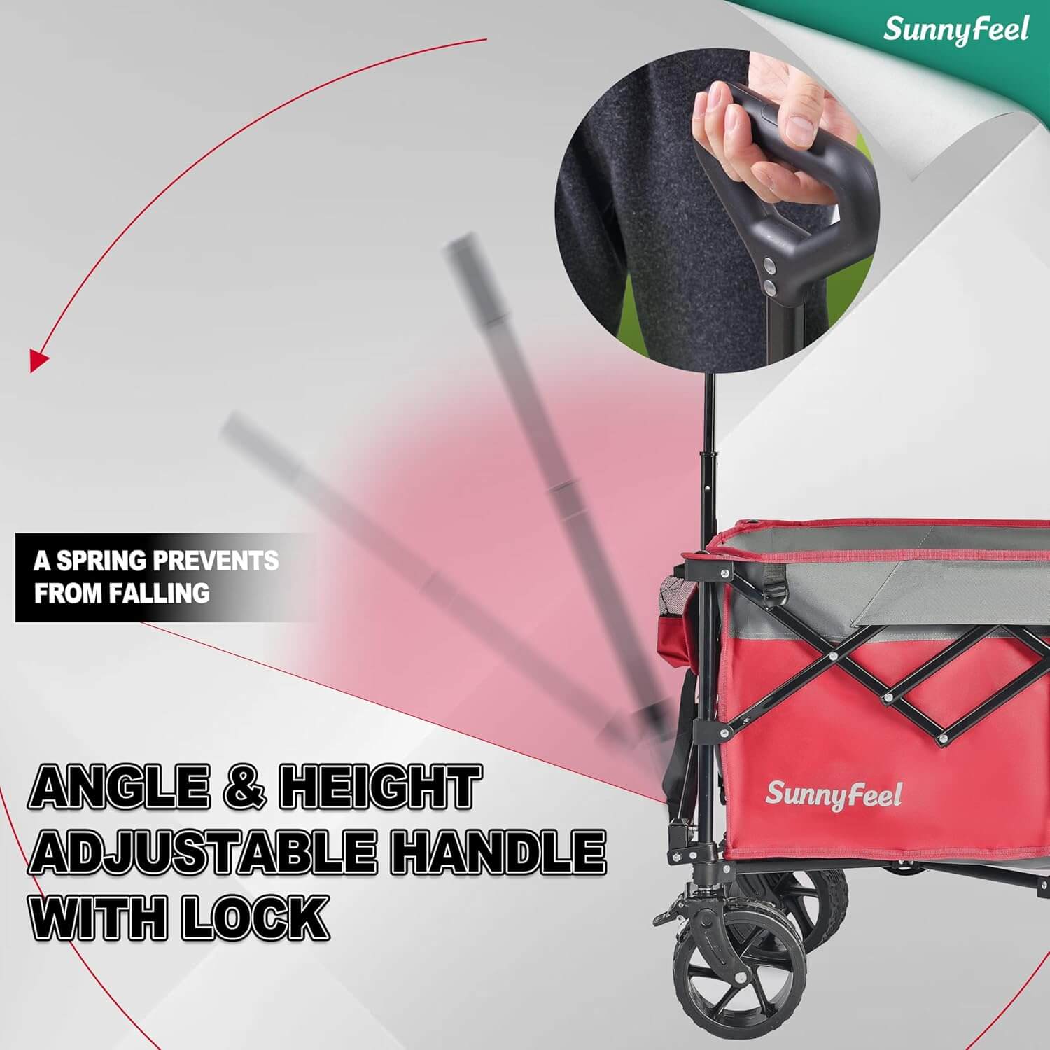 SUNNYFEEL 49" Extra-Long Collapsible Wagon – 550LB Heavy-Duty Folding Cart with Big Wheels