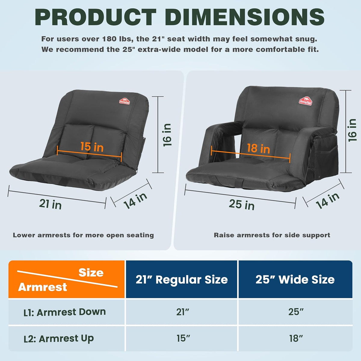 SUNNYFEEL Stadium Seat With Back Support – Reclining Comfort For Game Days & Outdoor Adventures